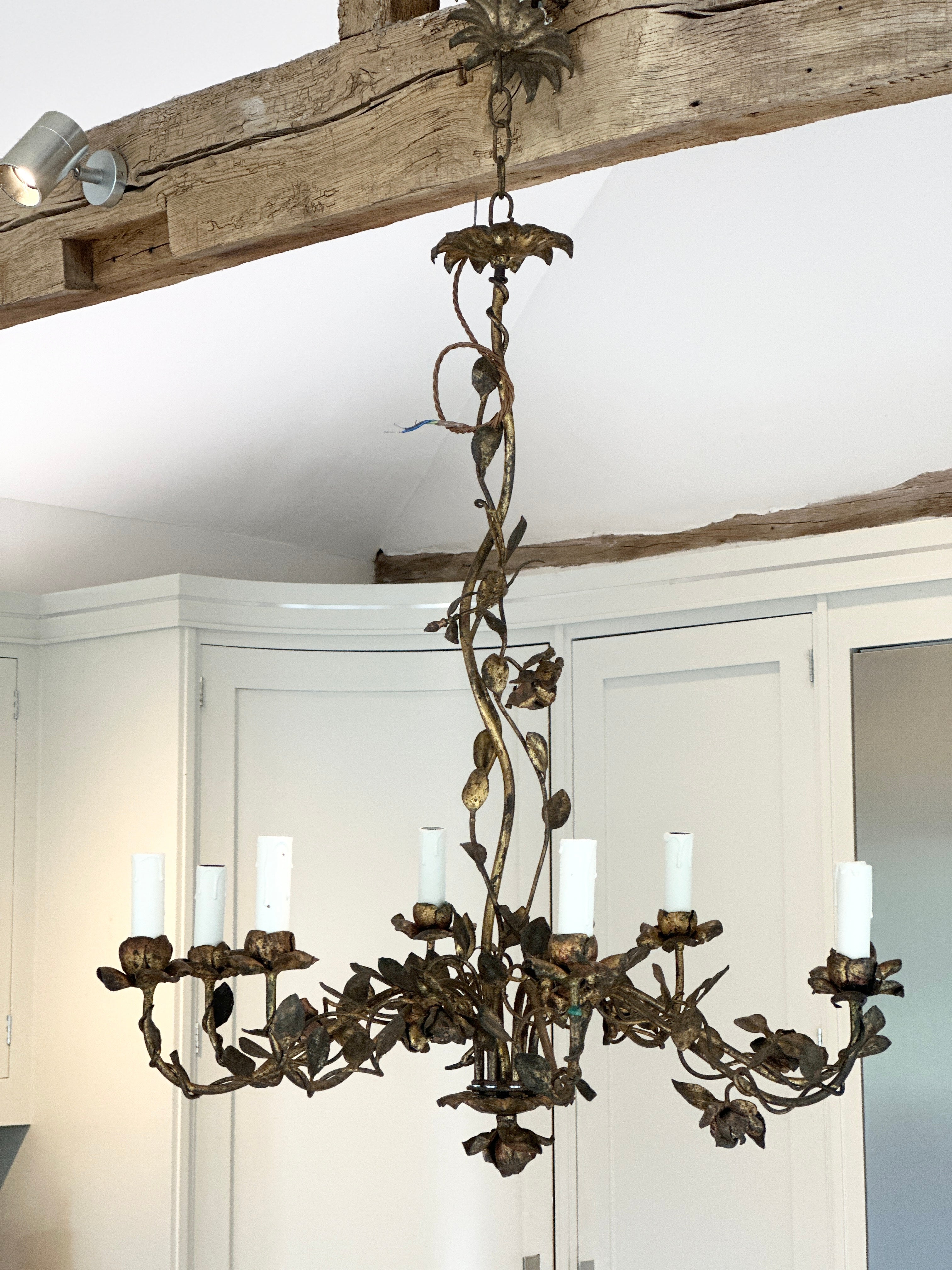 Beautiful Large French Toleware Chandelier with faded gilt