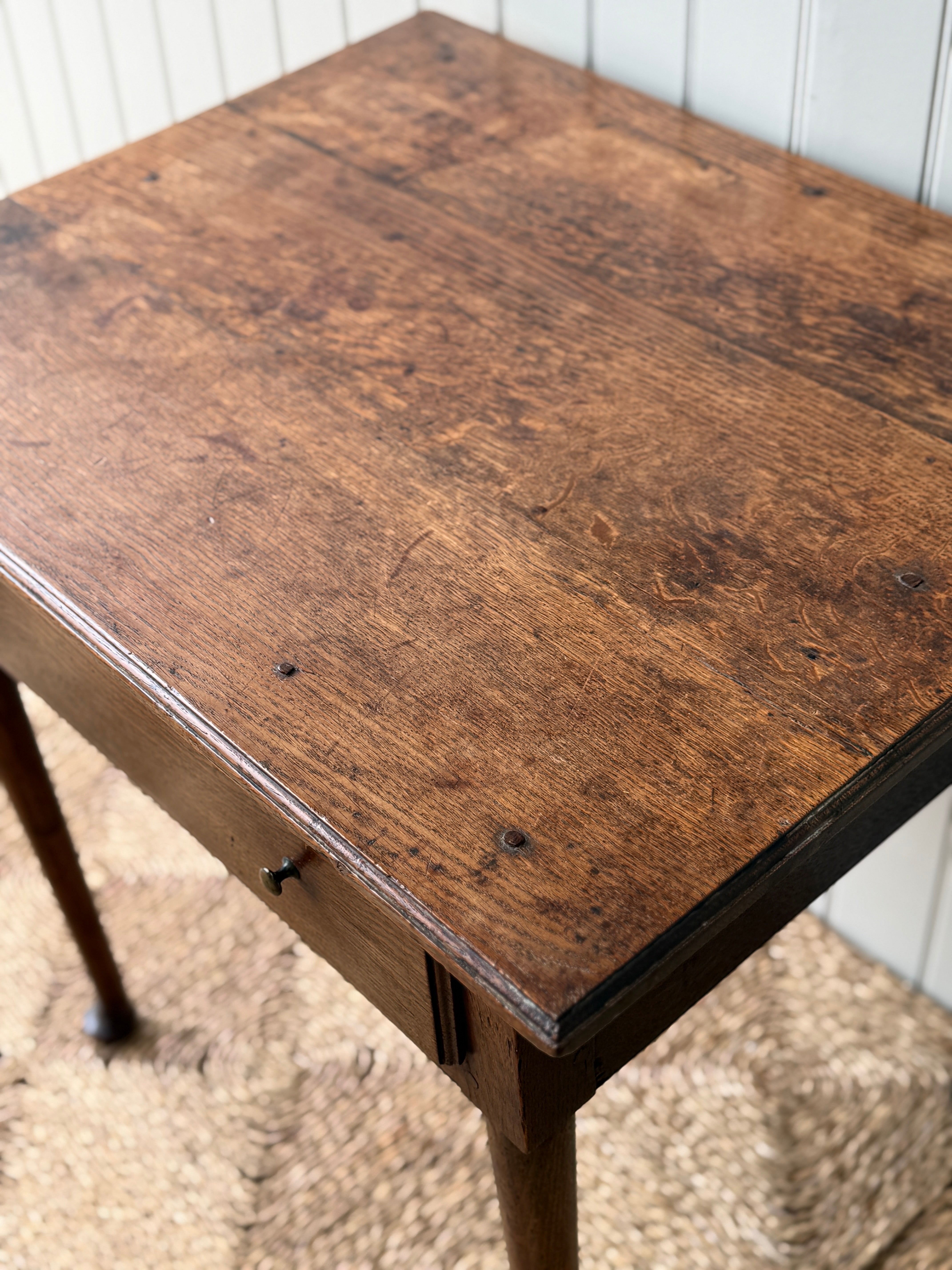 19th Century Oak Side Table with Pad Feet