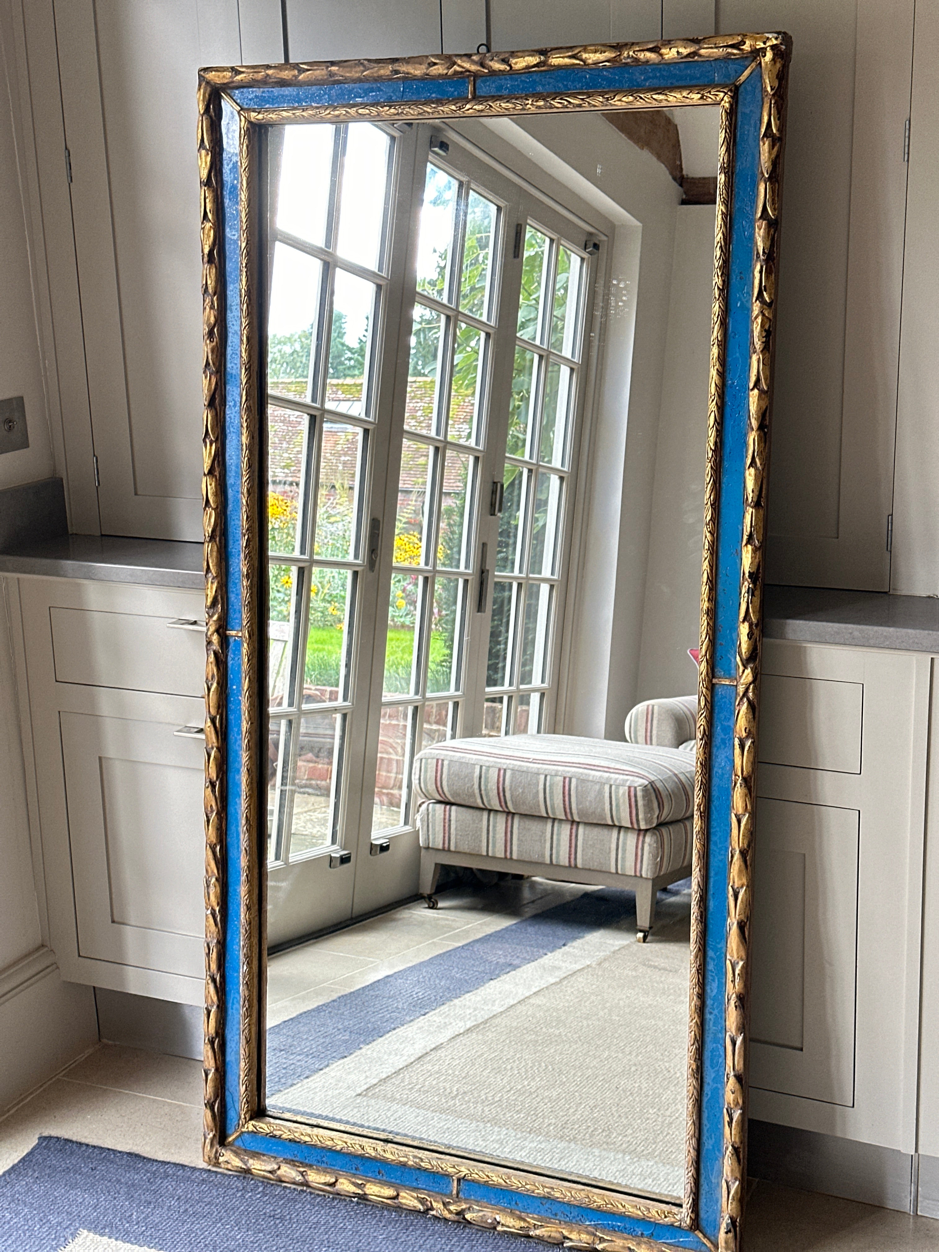 Late 18th/Early 19th Italian Gilt and Blue Glass Framed Mirror