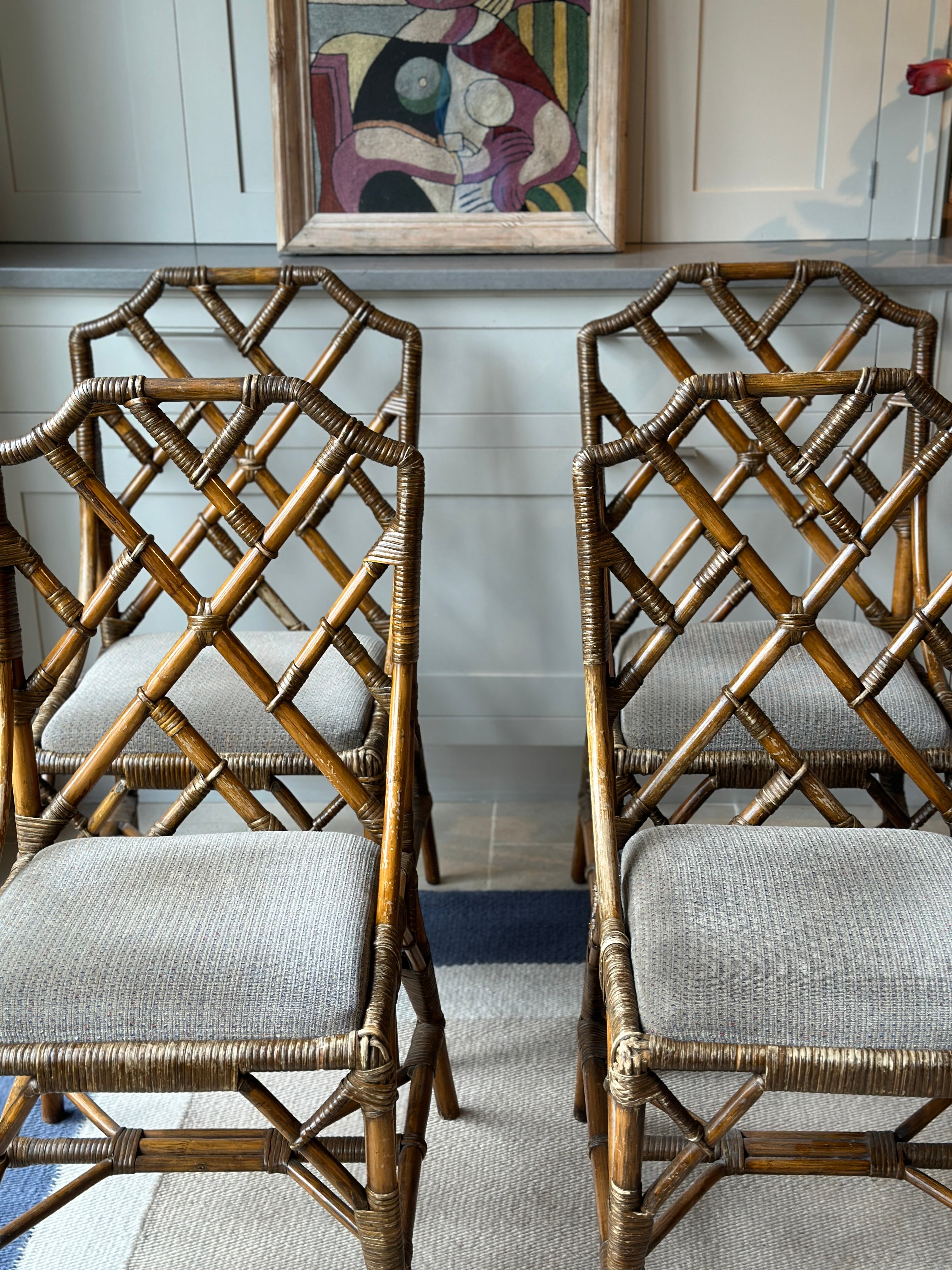 Set of 4 Cane Chairs in Chippendale Style