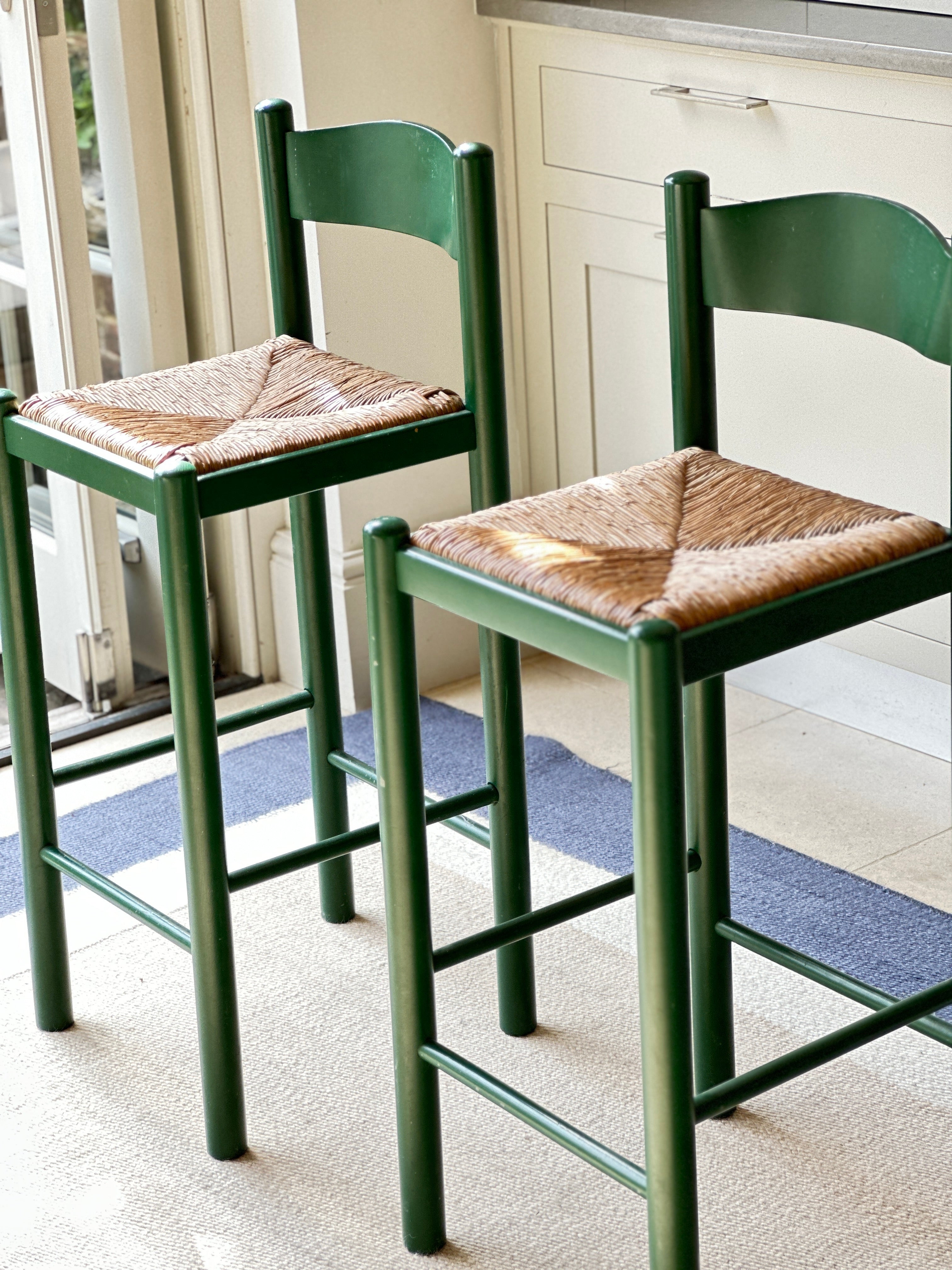 Pair of Vintage Rush Seat Bar Stools