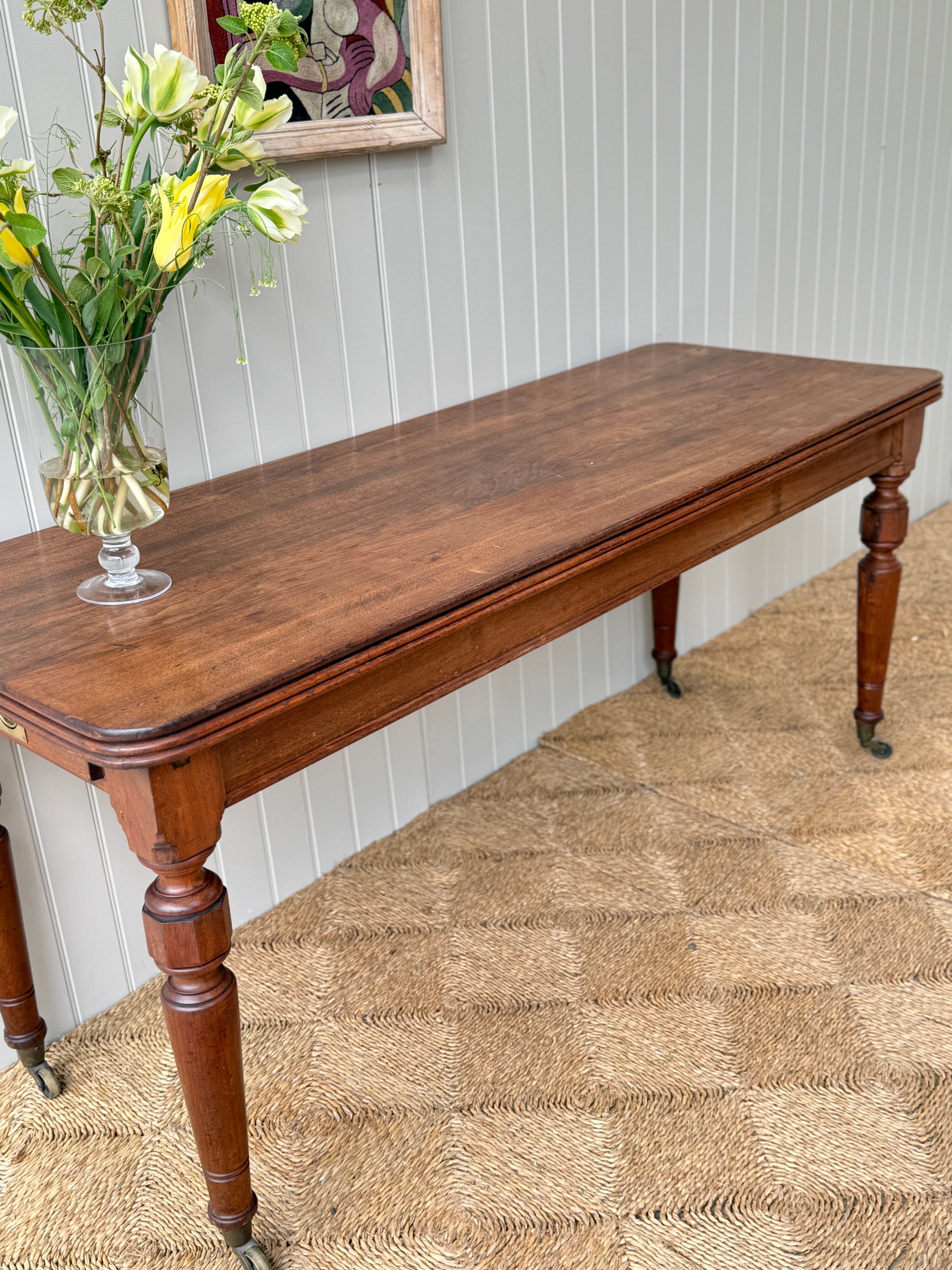 Large Early 20th English Oak Console or Display Table on castors