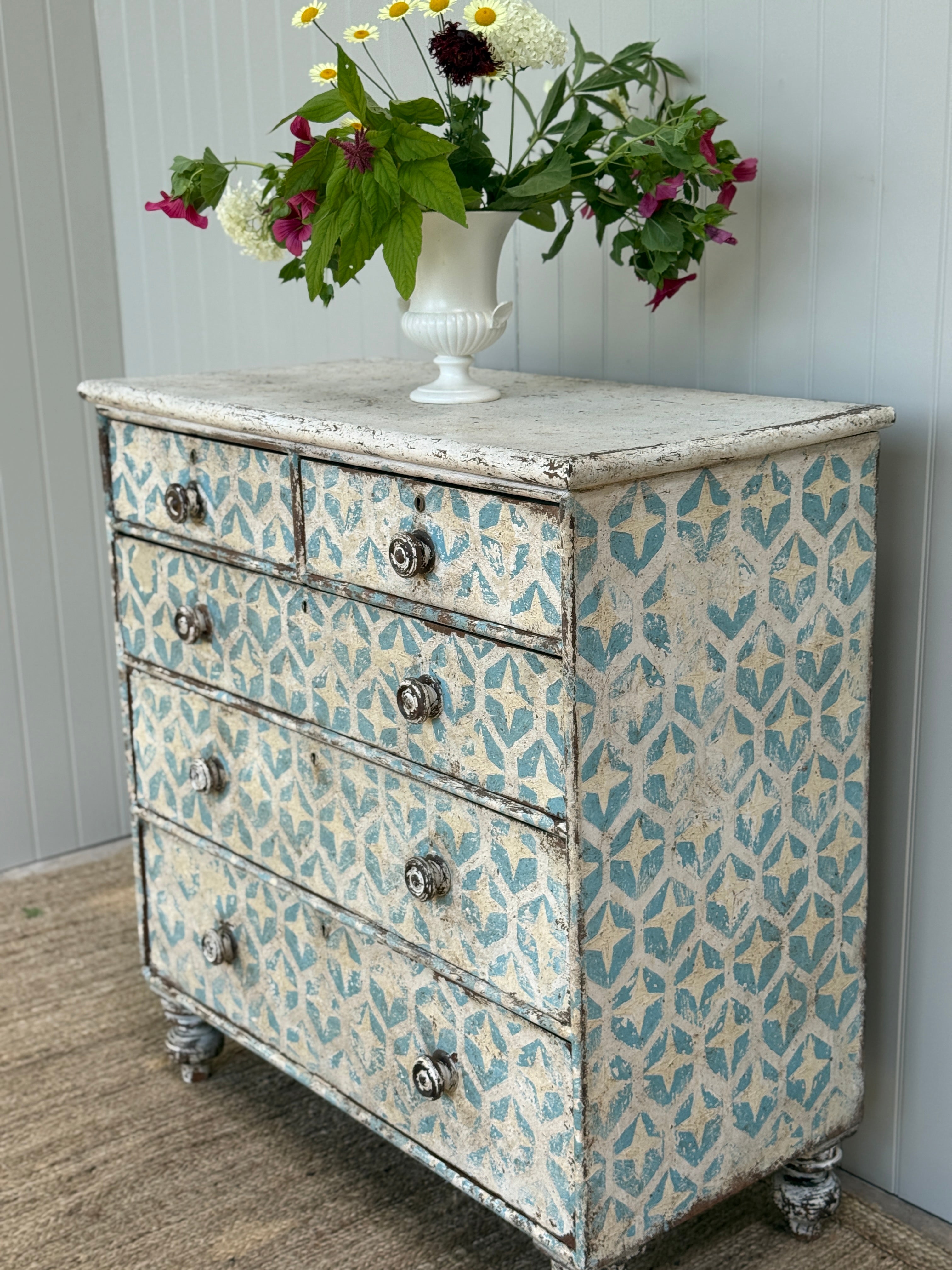 Antique Mahogany Chest with Modern Geometic Stencilling