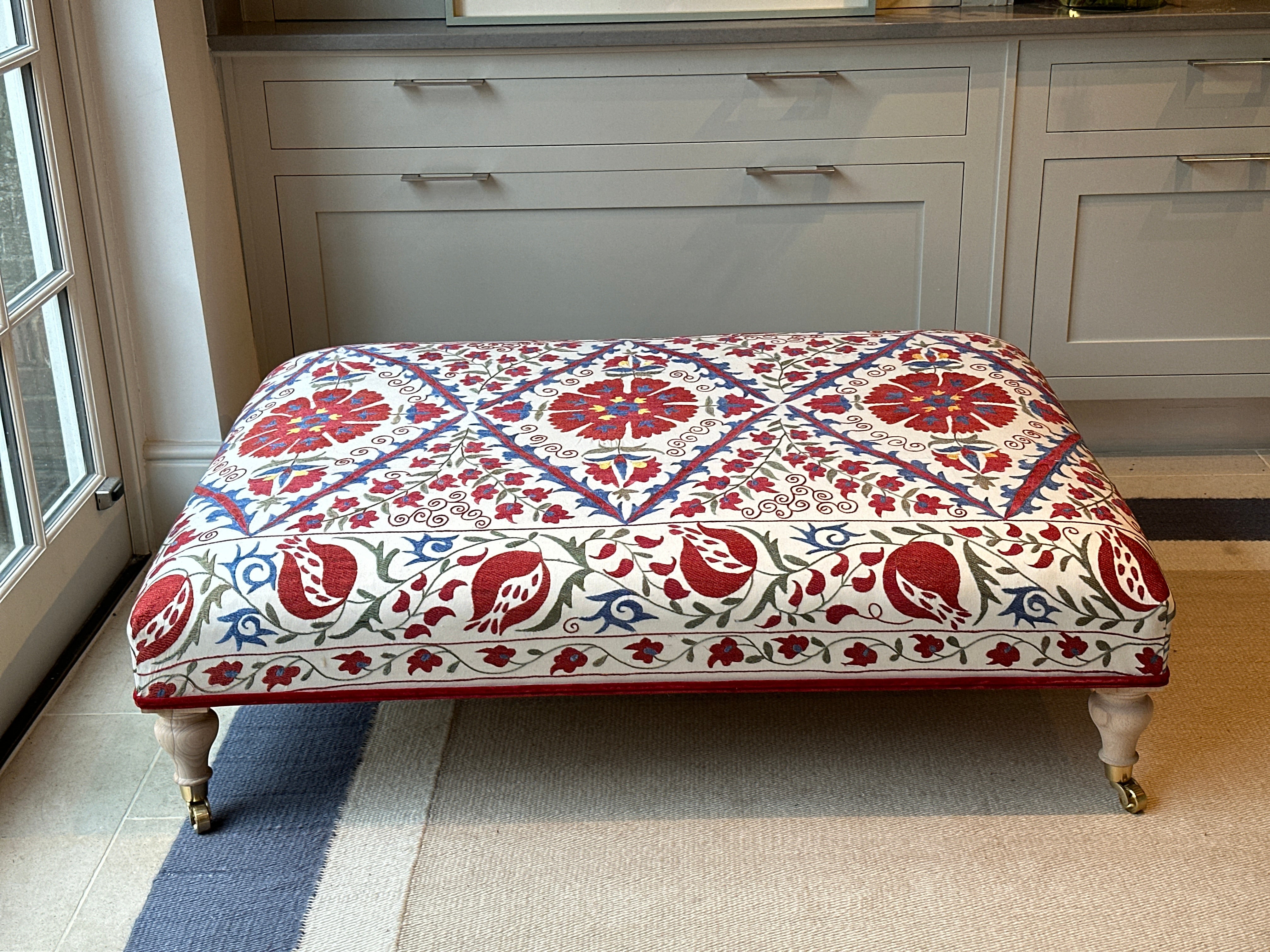 Large Vintage Suzani Ottoman on Castors