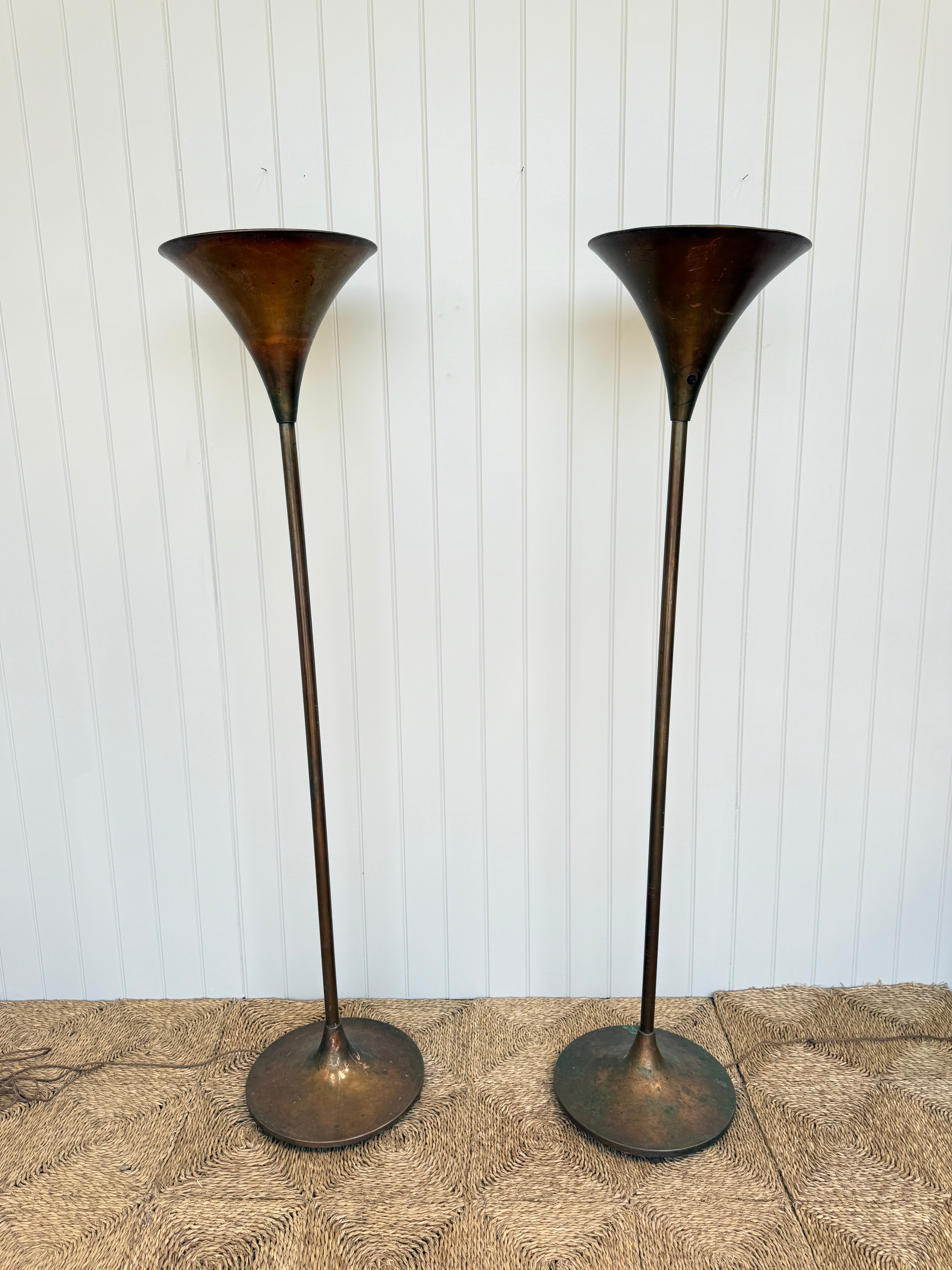 Pair of Tall Italian Copper Uplighters