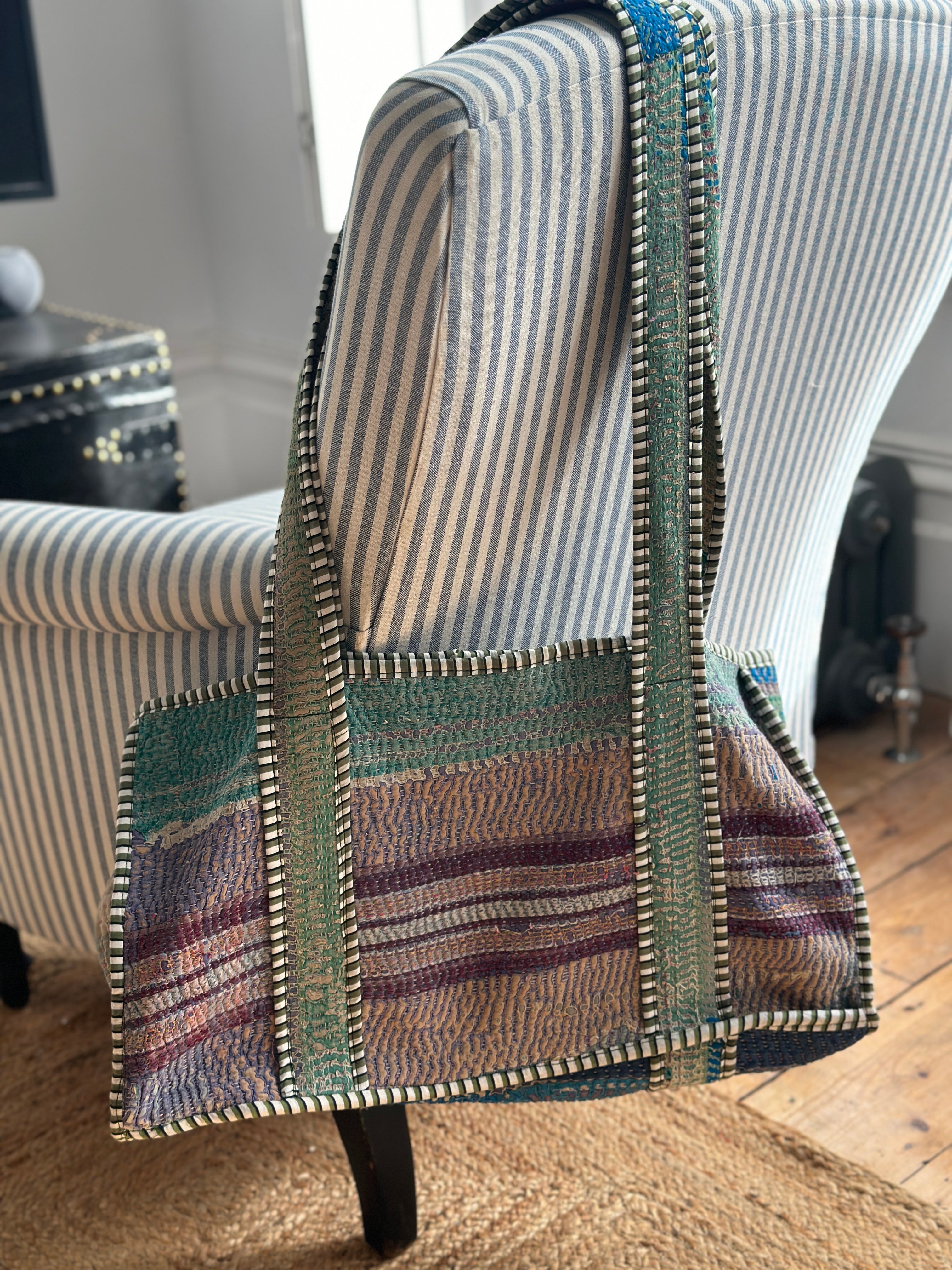 Vintage Indian Kantha Totes with Stripy Piping