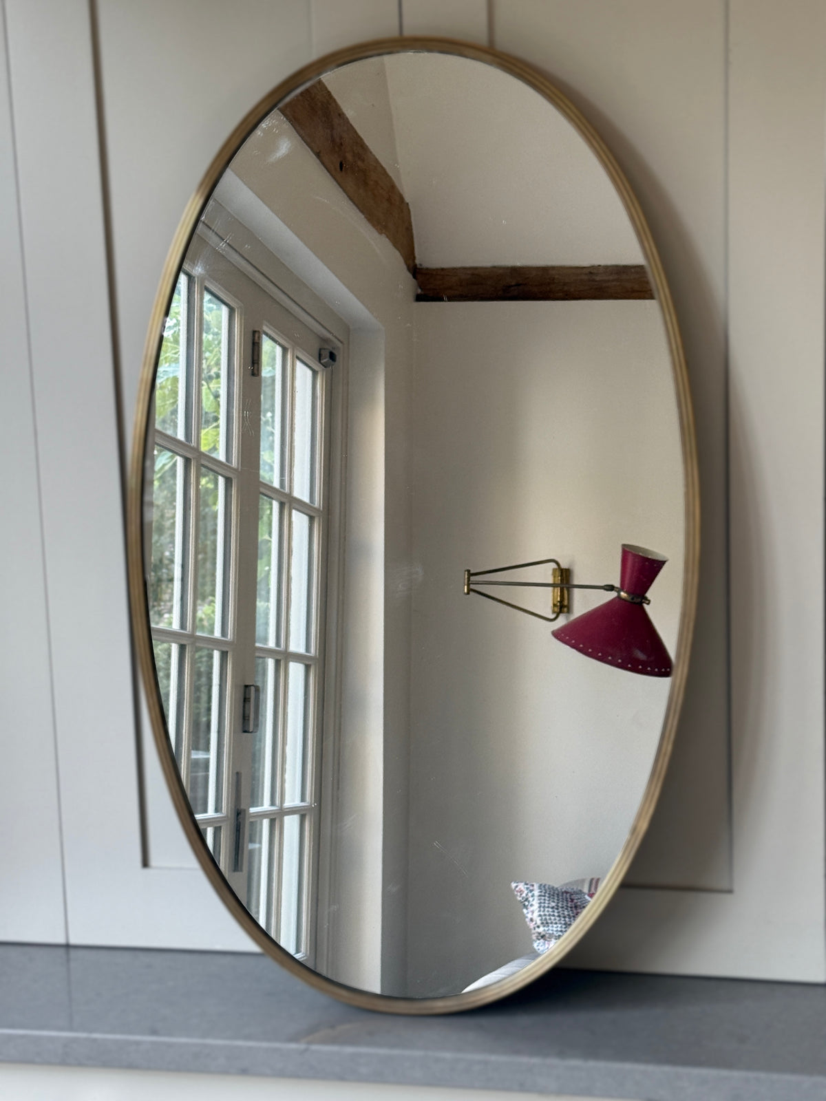 1950s Italian Reeded Brass Oval Mirror 80 x 50cm