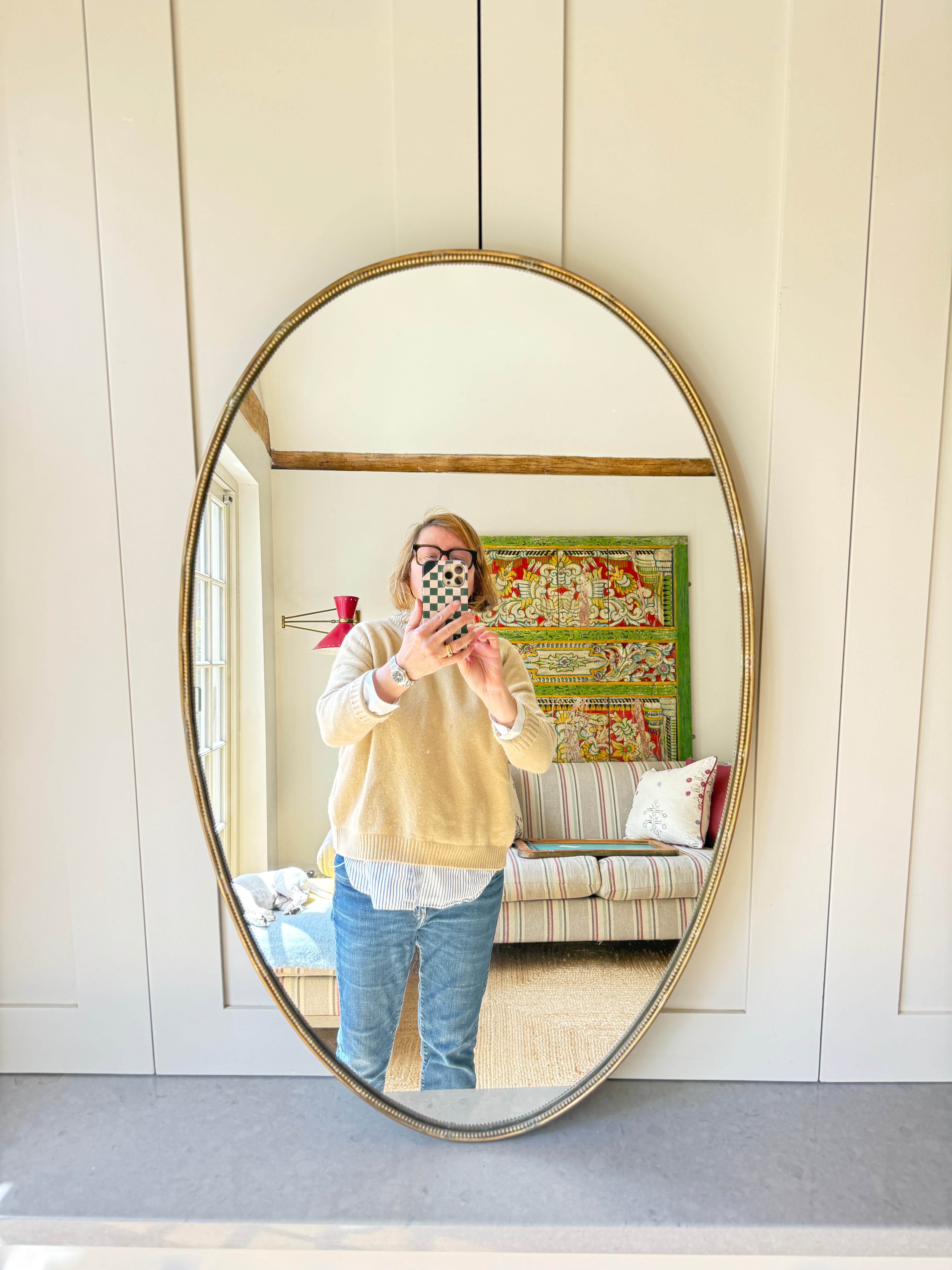 Italian Brass Oval Mirror (79x51cm)