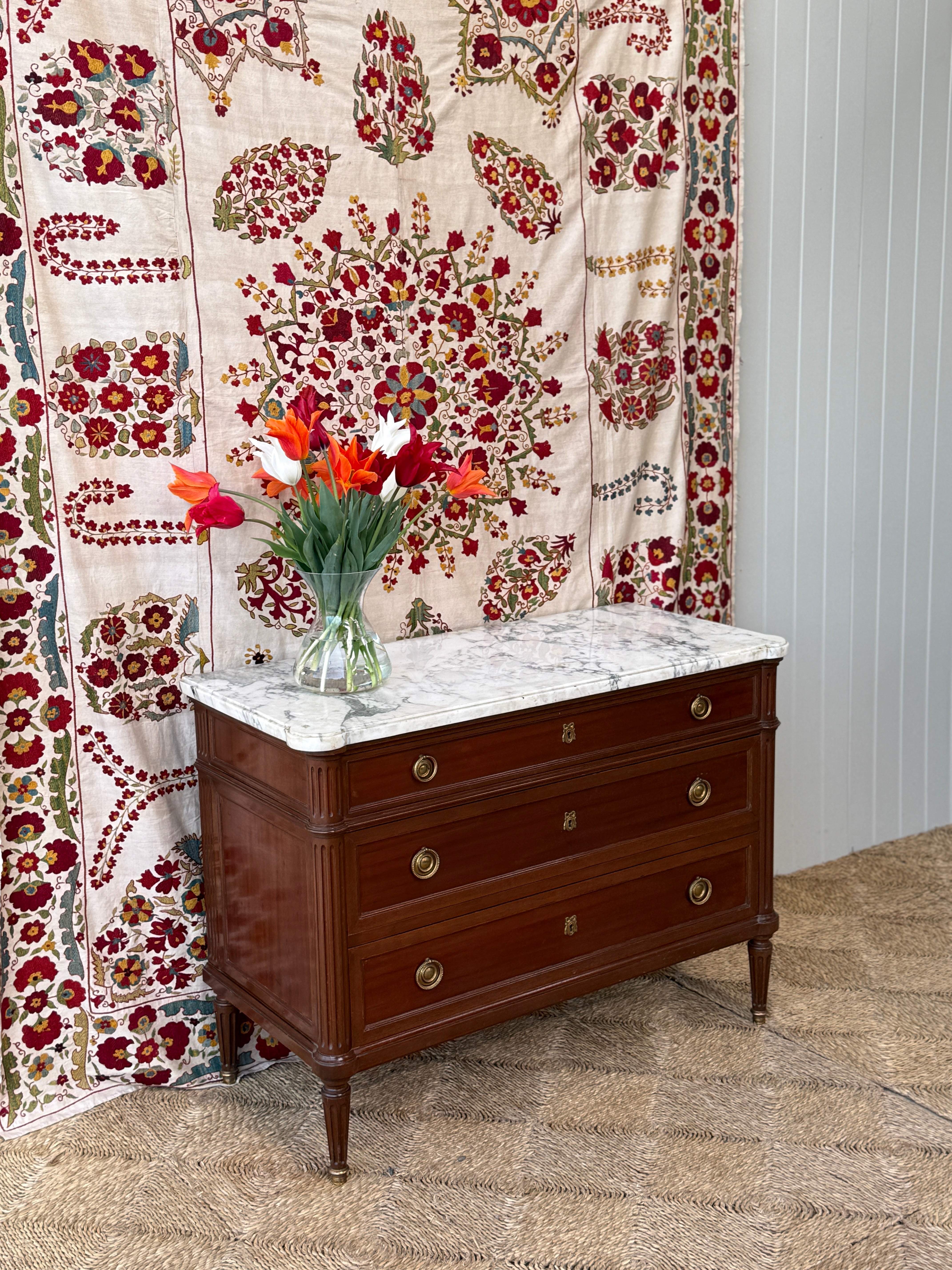 French Mahogany Marble Topped Commode