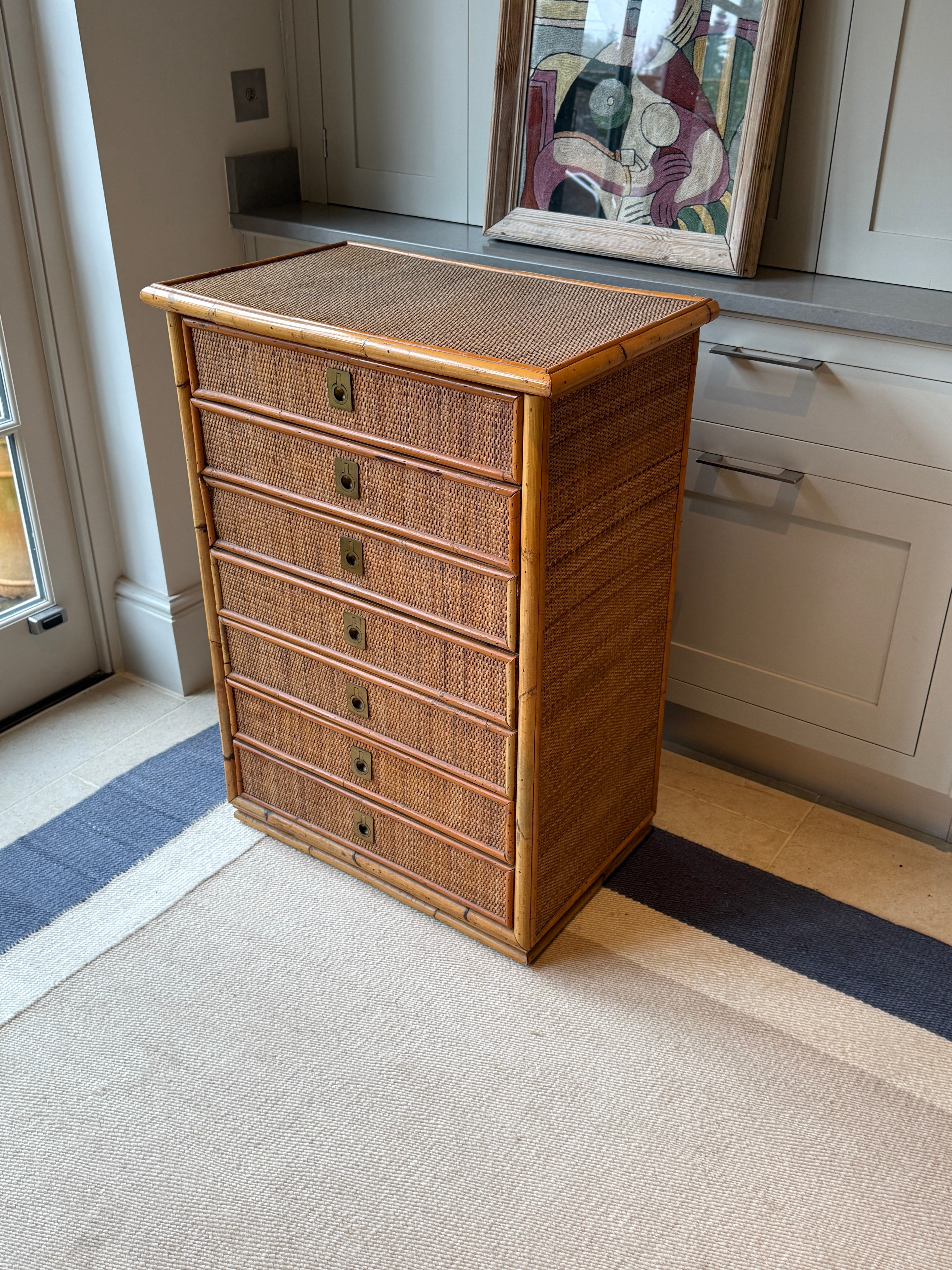 1960s Italian Dal Vera Rattan Chest of Drawers