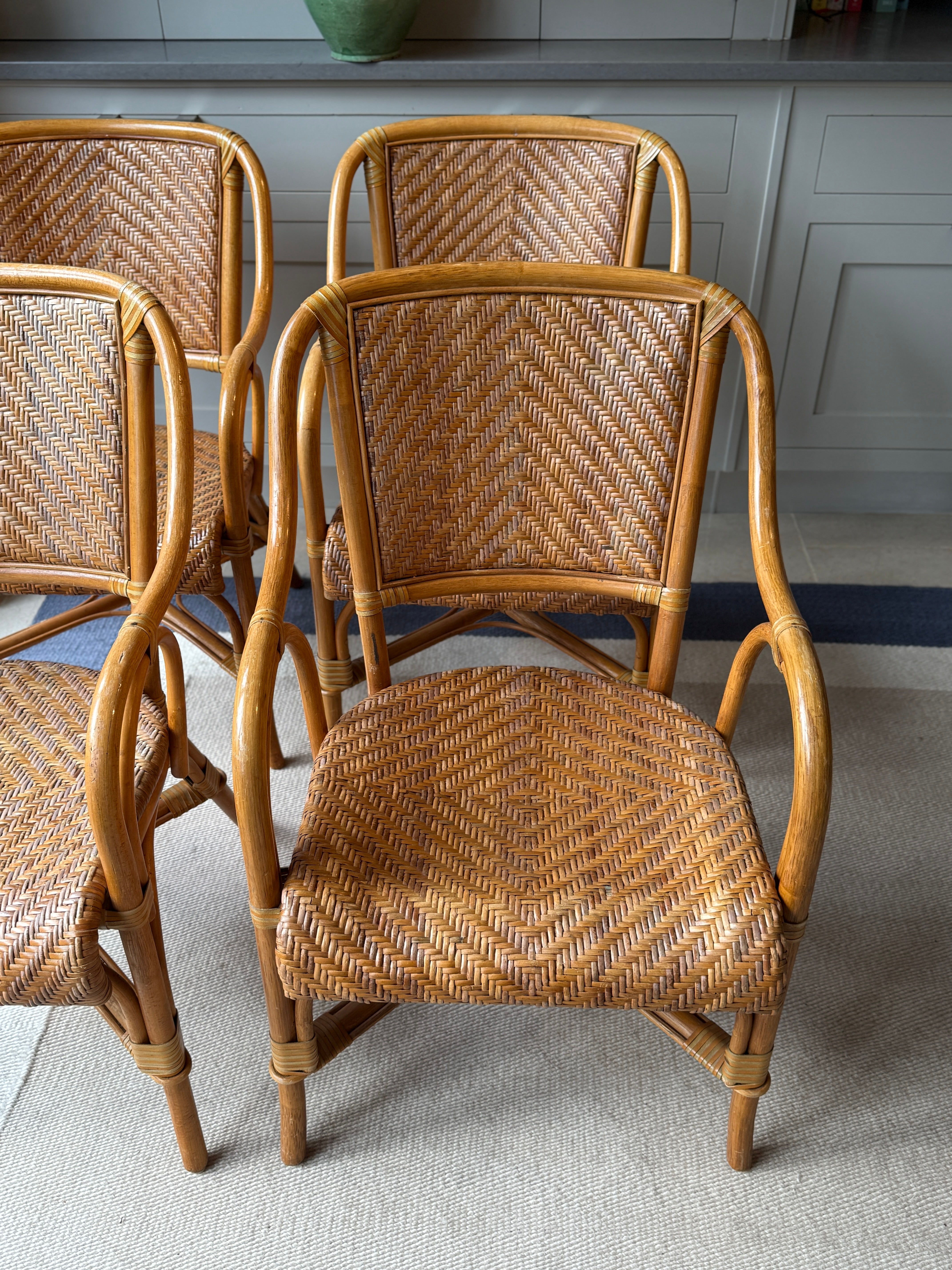 Set of 4 Vintage Cane & Rattan Chairs