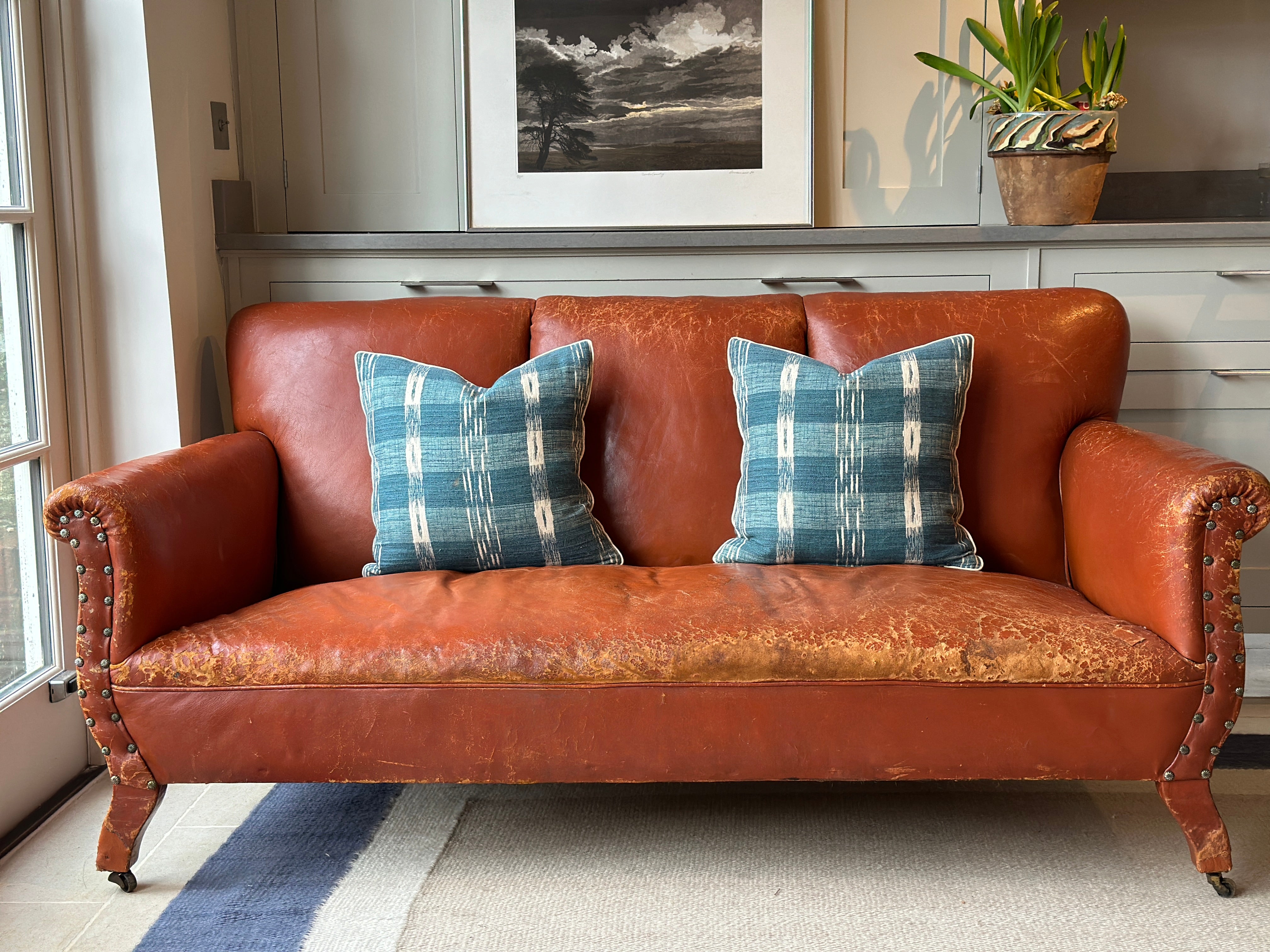 Vintage Leather Sofa with Rivets