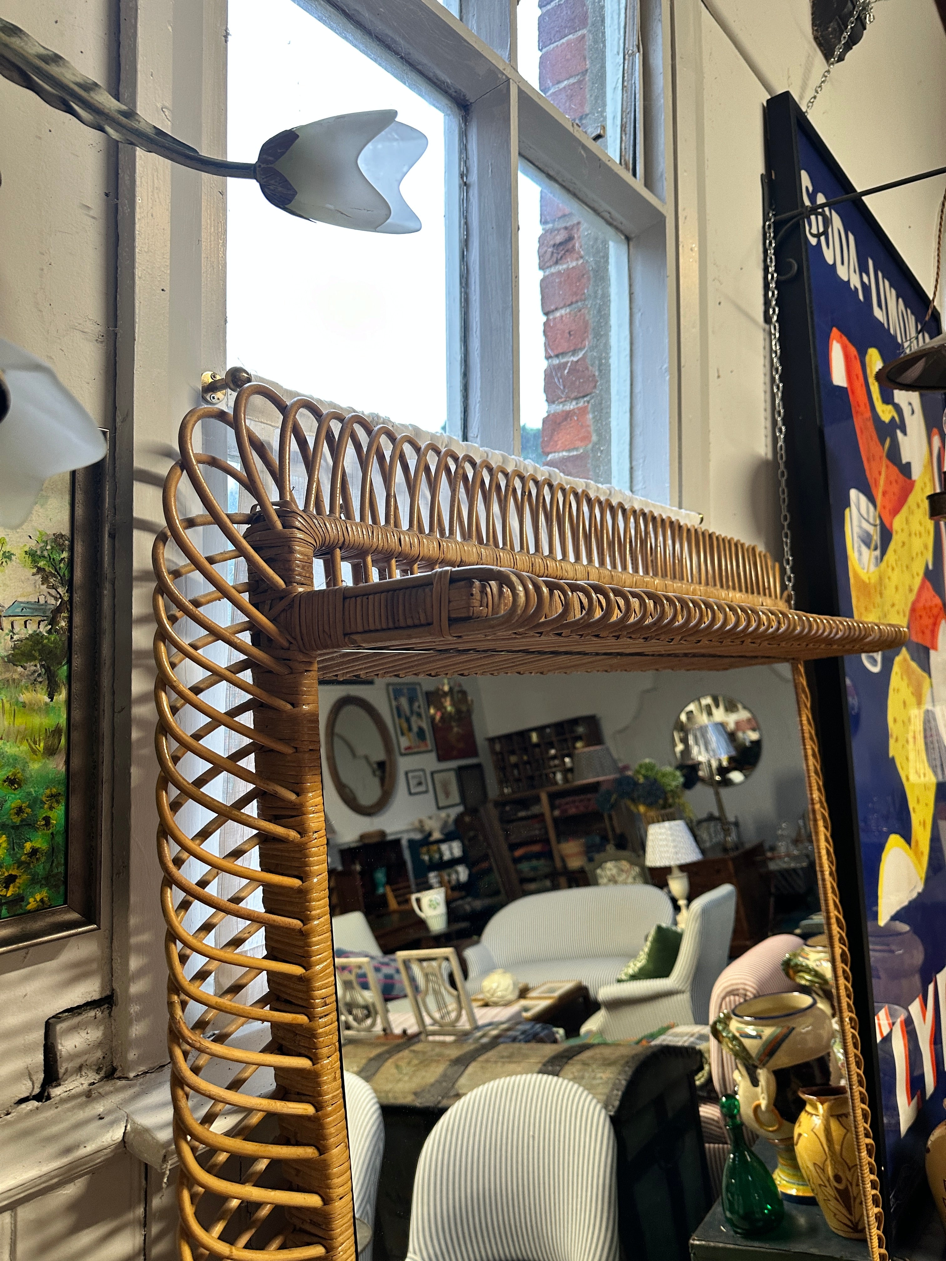 Huge Vintage Italian Cane Mirror