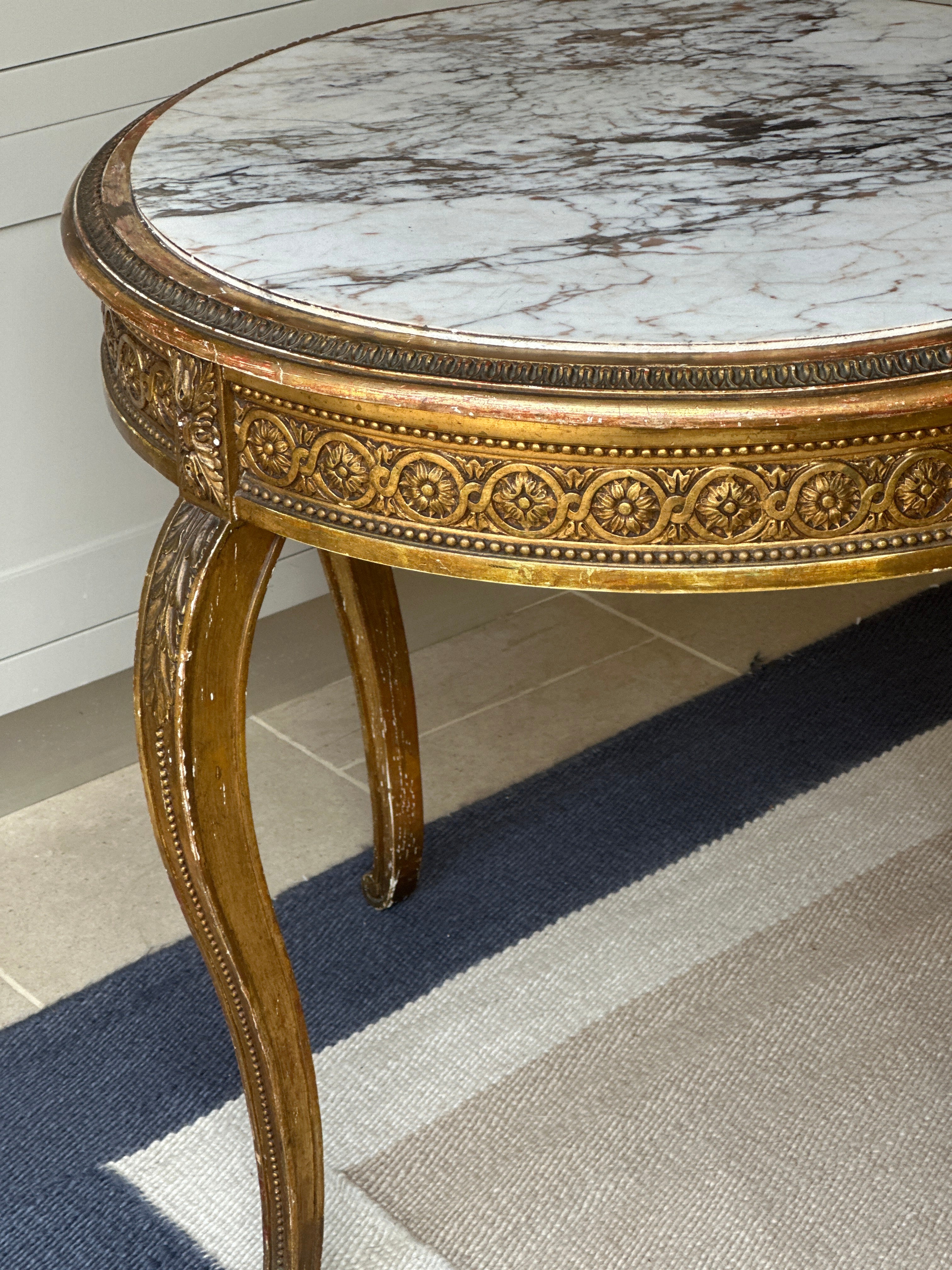 French Gilt and Marble Topped Gueridon Table