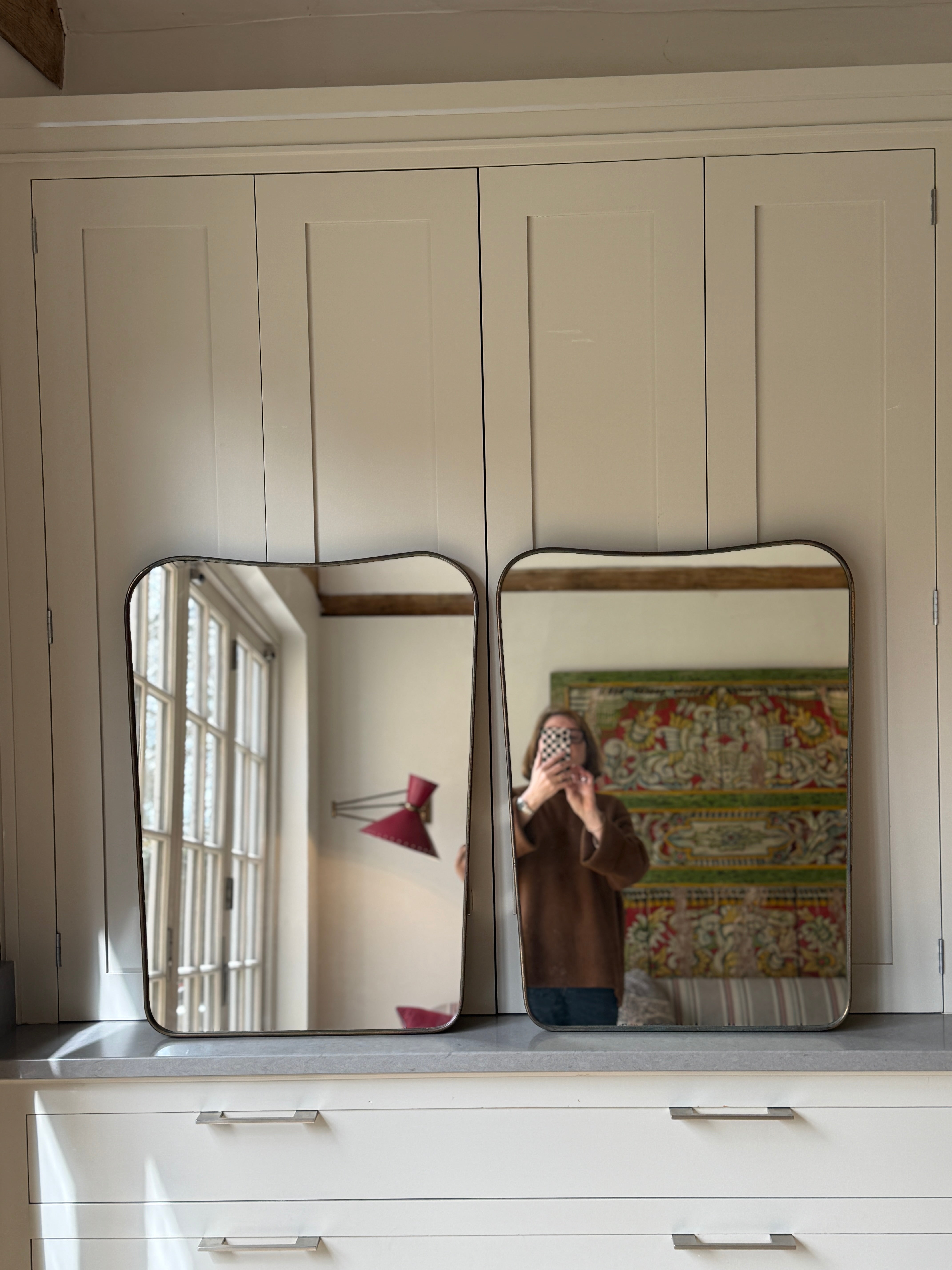 Rare Pair of Italian Brass Shield Mirrors - Circa 1950