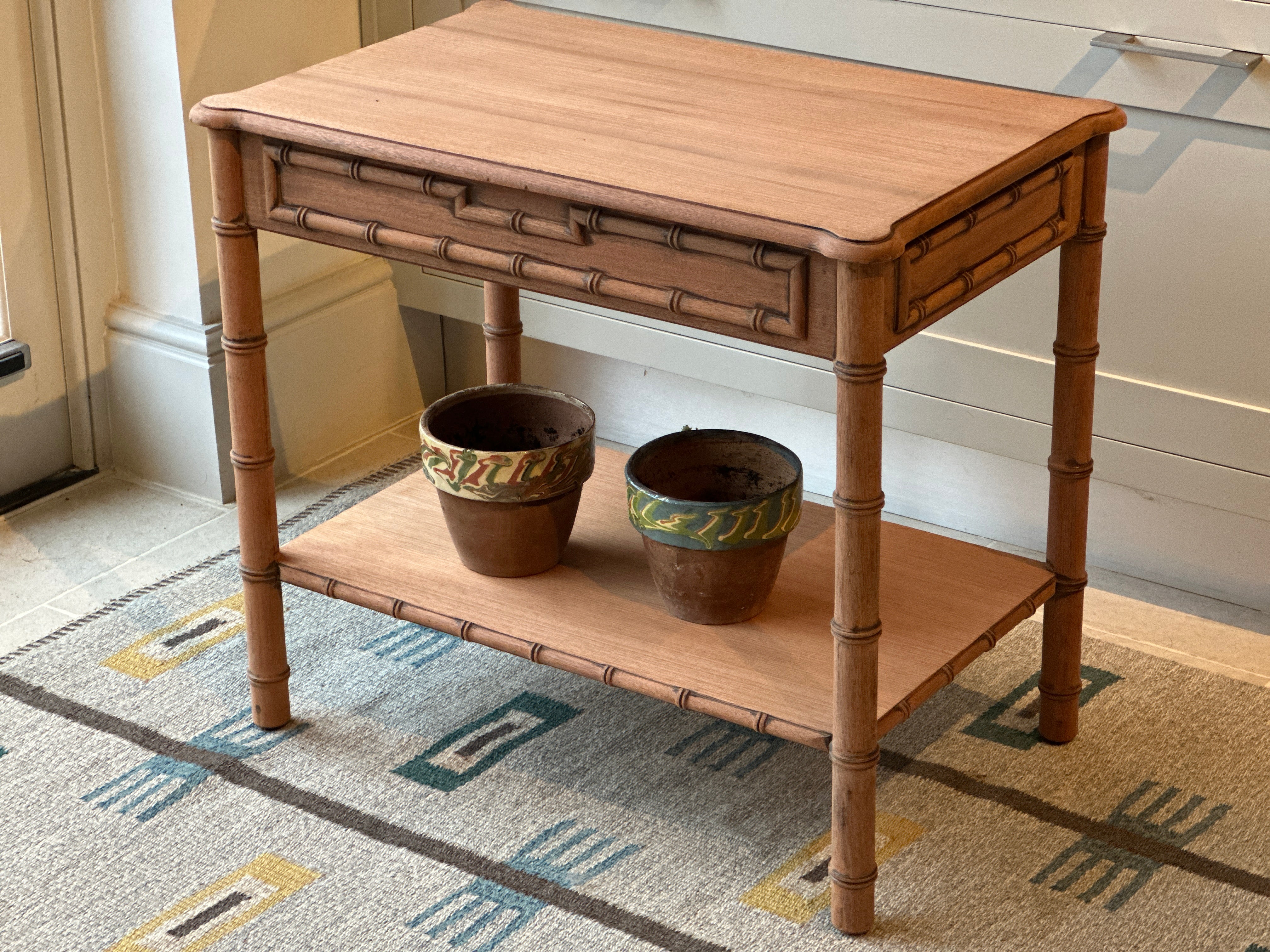 Charming Vintage Mahogany Faux Bamboo Side Table