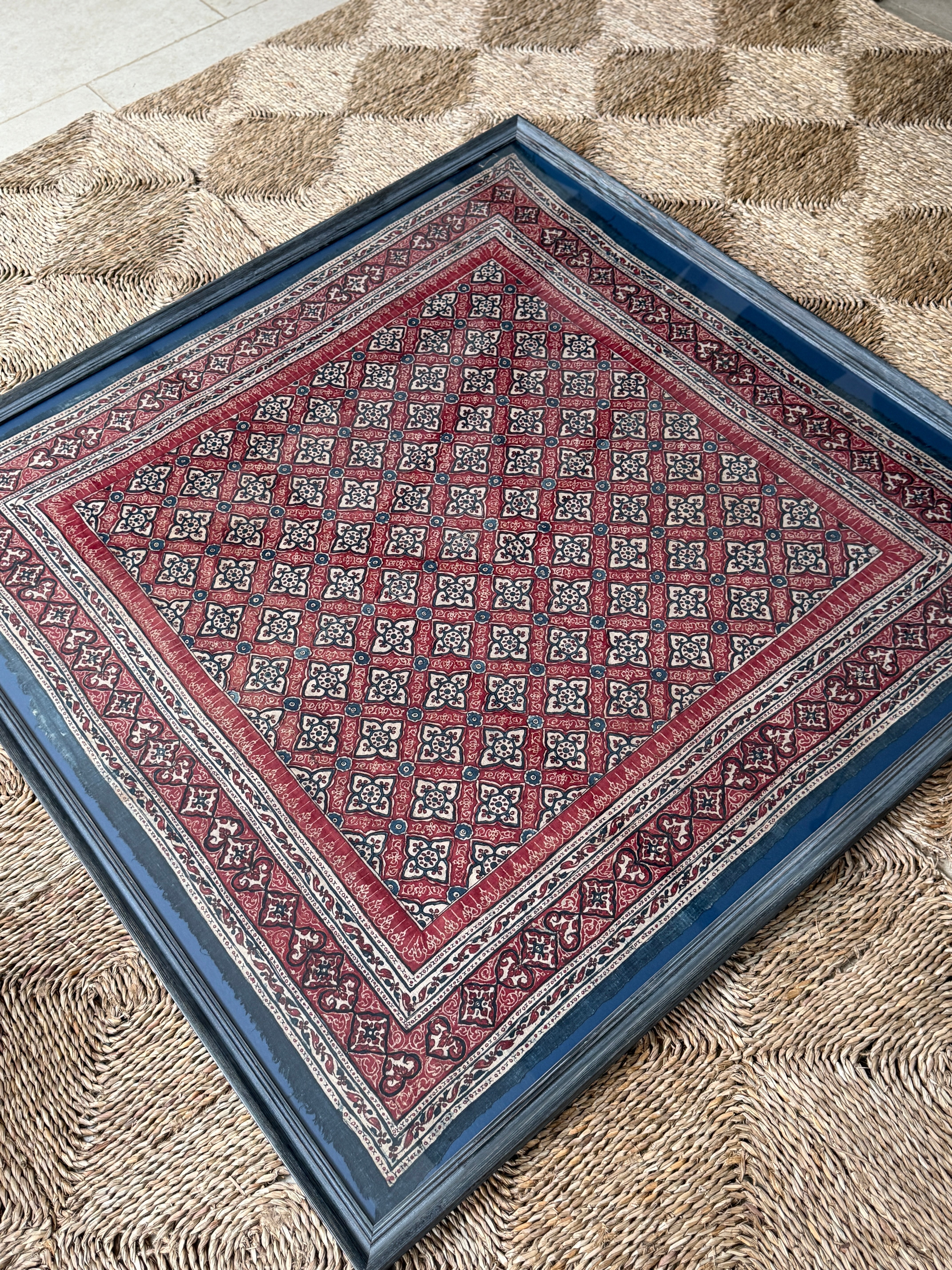 Antique Framed Sri Lankan Cotton Wall Hanging