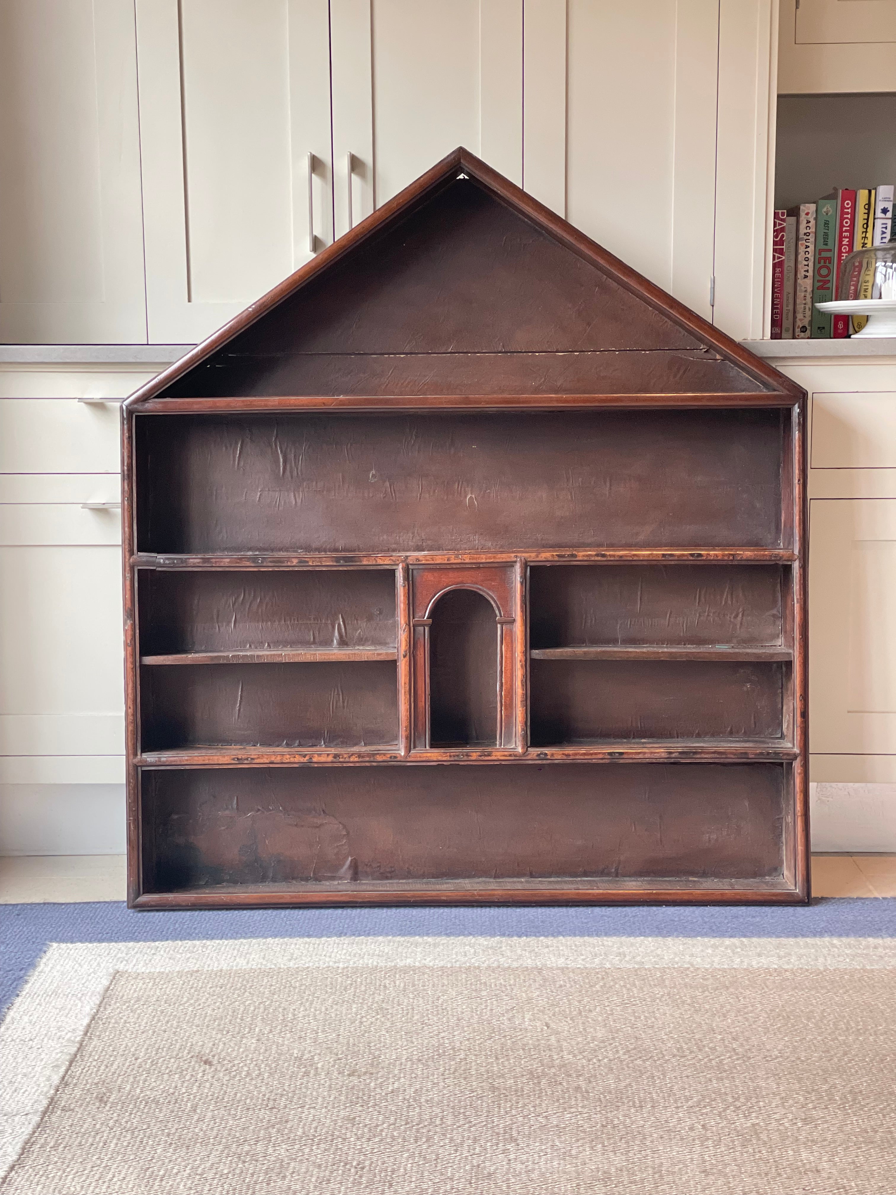 Dark Oak Wall Hanging Shelves in the Shape of a House