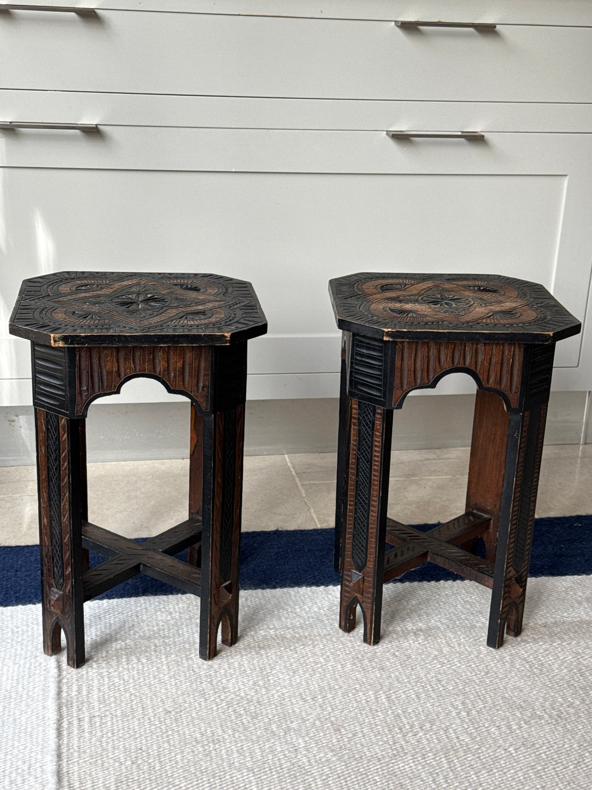 Pair of Hand Carved Tables in Moorish Style
