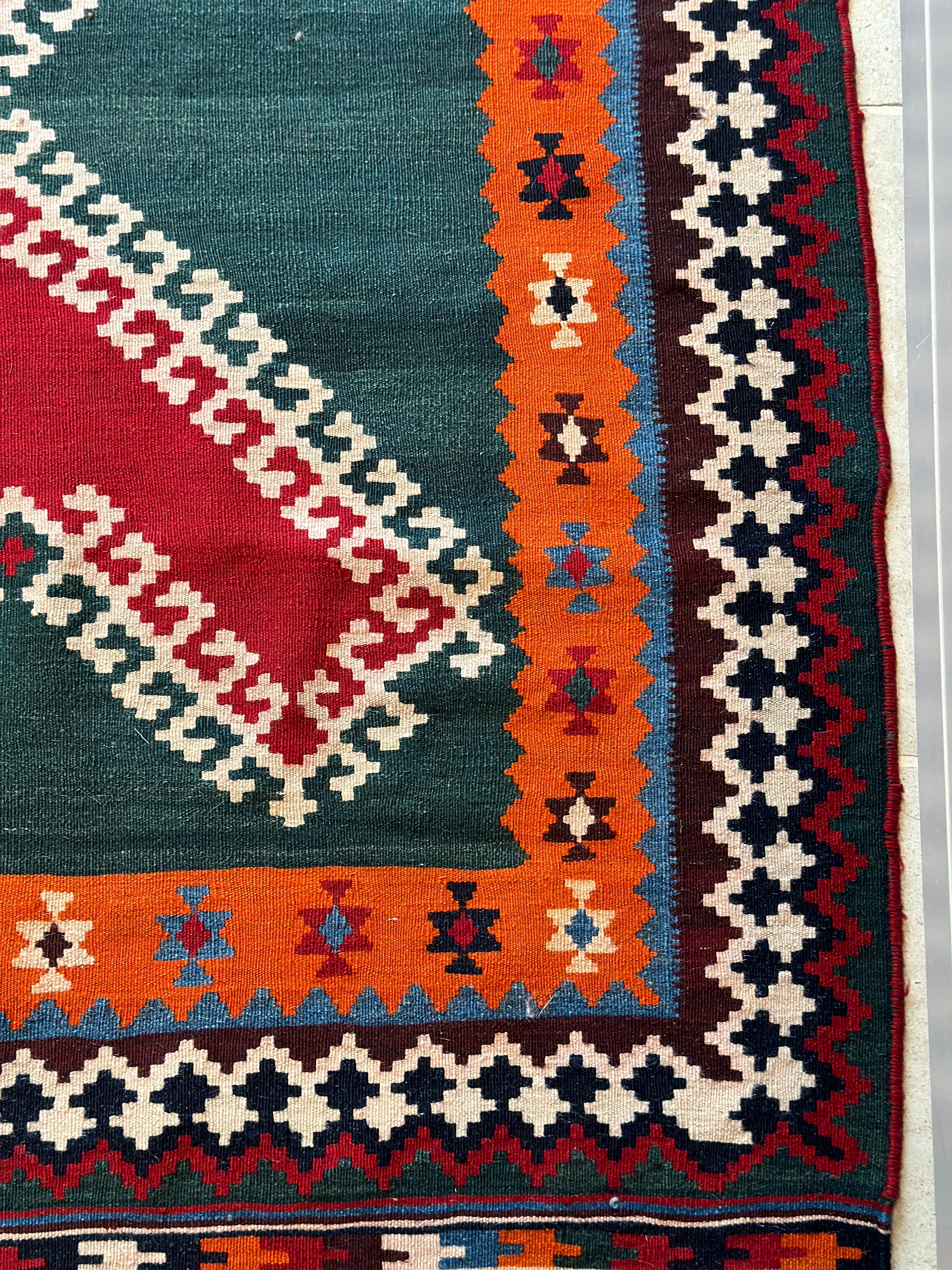 Vintage Persian Qashqai Kilim in vibrant colour.