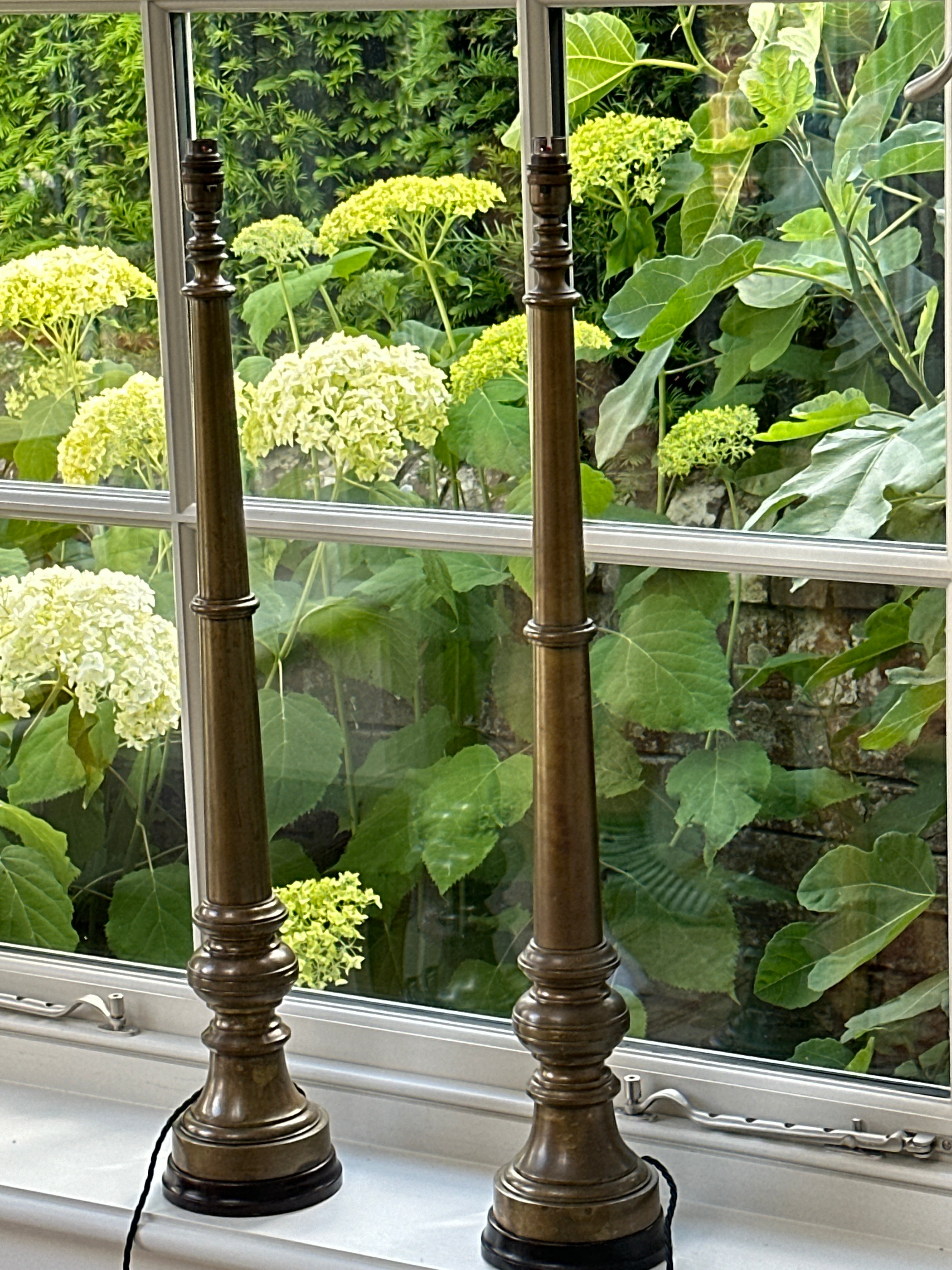 Tall Antique Gunmetal (Red Brass)Table Lamps on Lignum Vitae Gavel Blocks