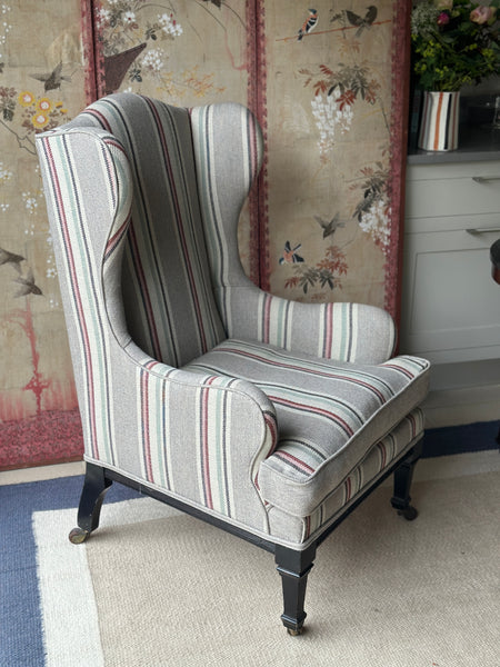 William Birch Aesthetic Movement Wing Chair in Lewis & Wood Selsey Stripe
