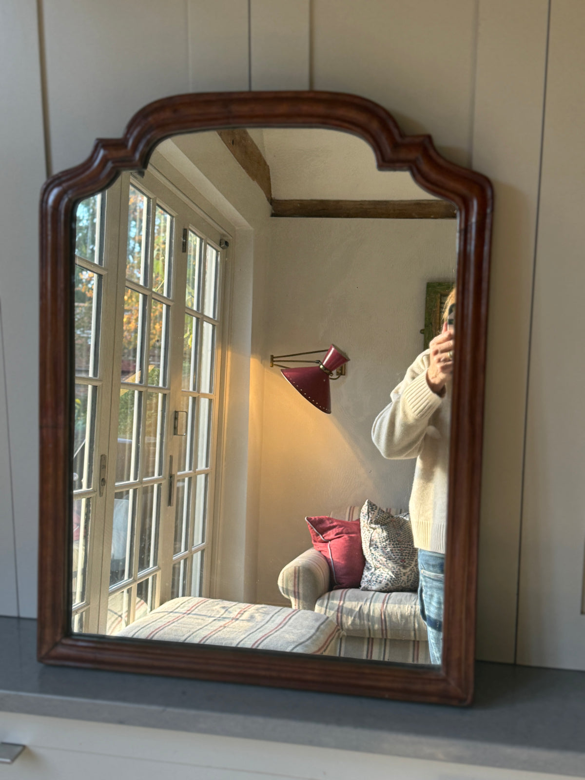 Early 18th-Century Style Arched Mahogany Mirror