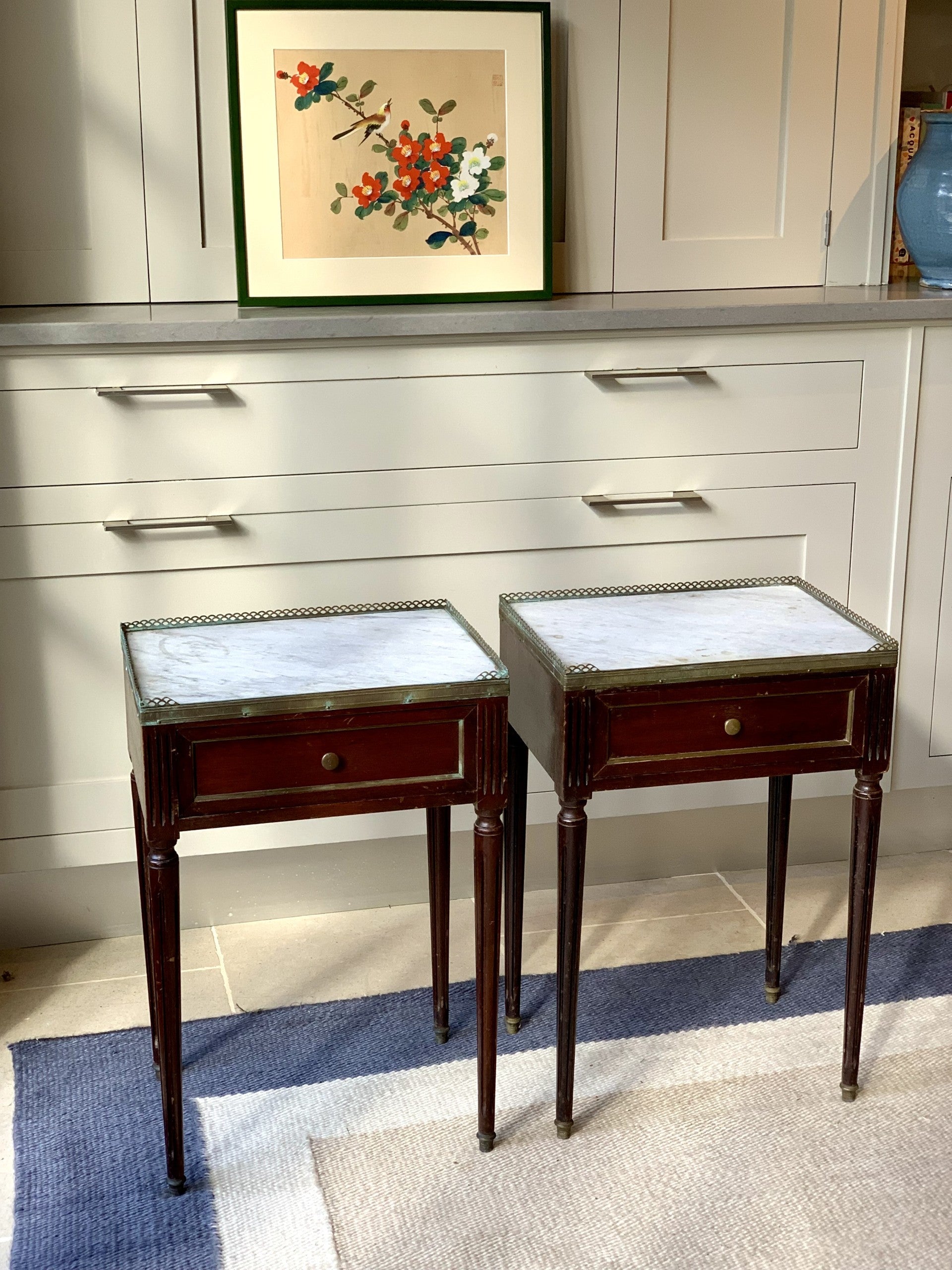 Pair of Small  Marble Topped Bedside Tables