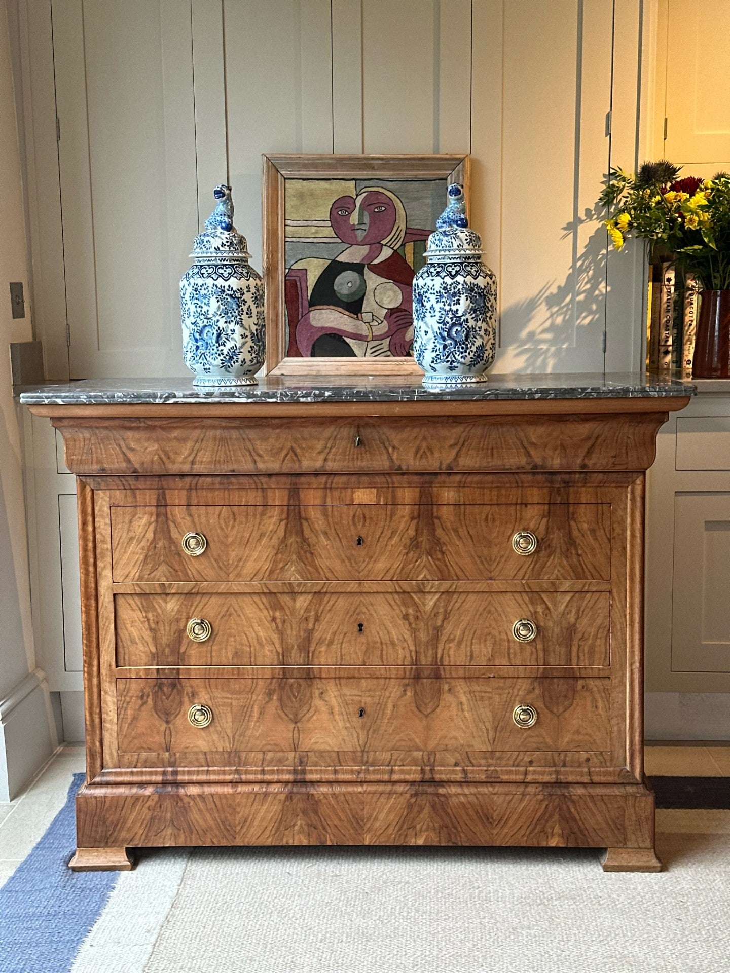 Louis Philippe Marble Commode in Pale Walnut