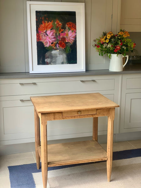 Solid Oak Table with Drawers and Shelf