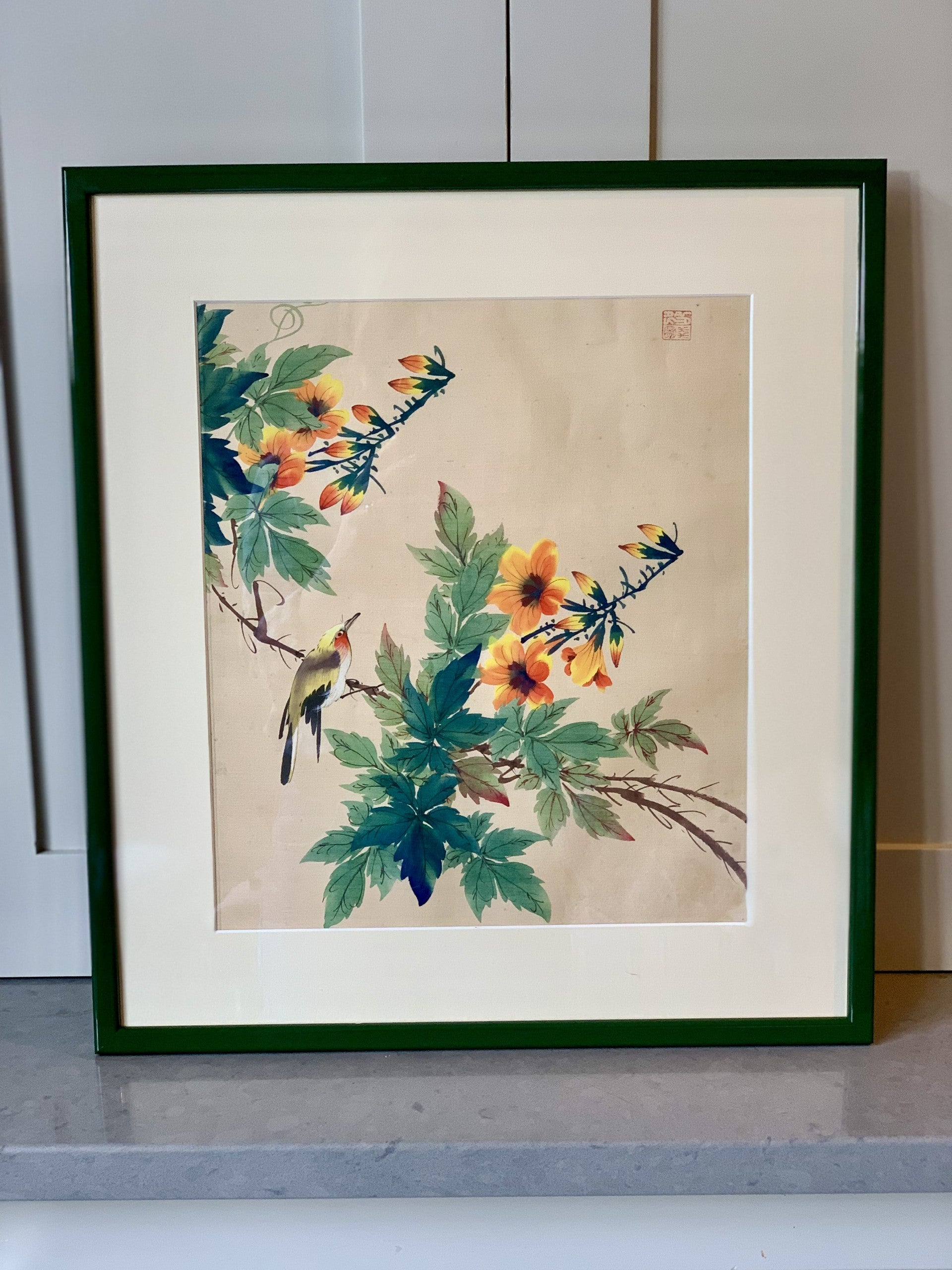 Framed Japanese Silk Print - 20th Century