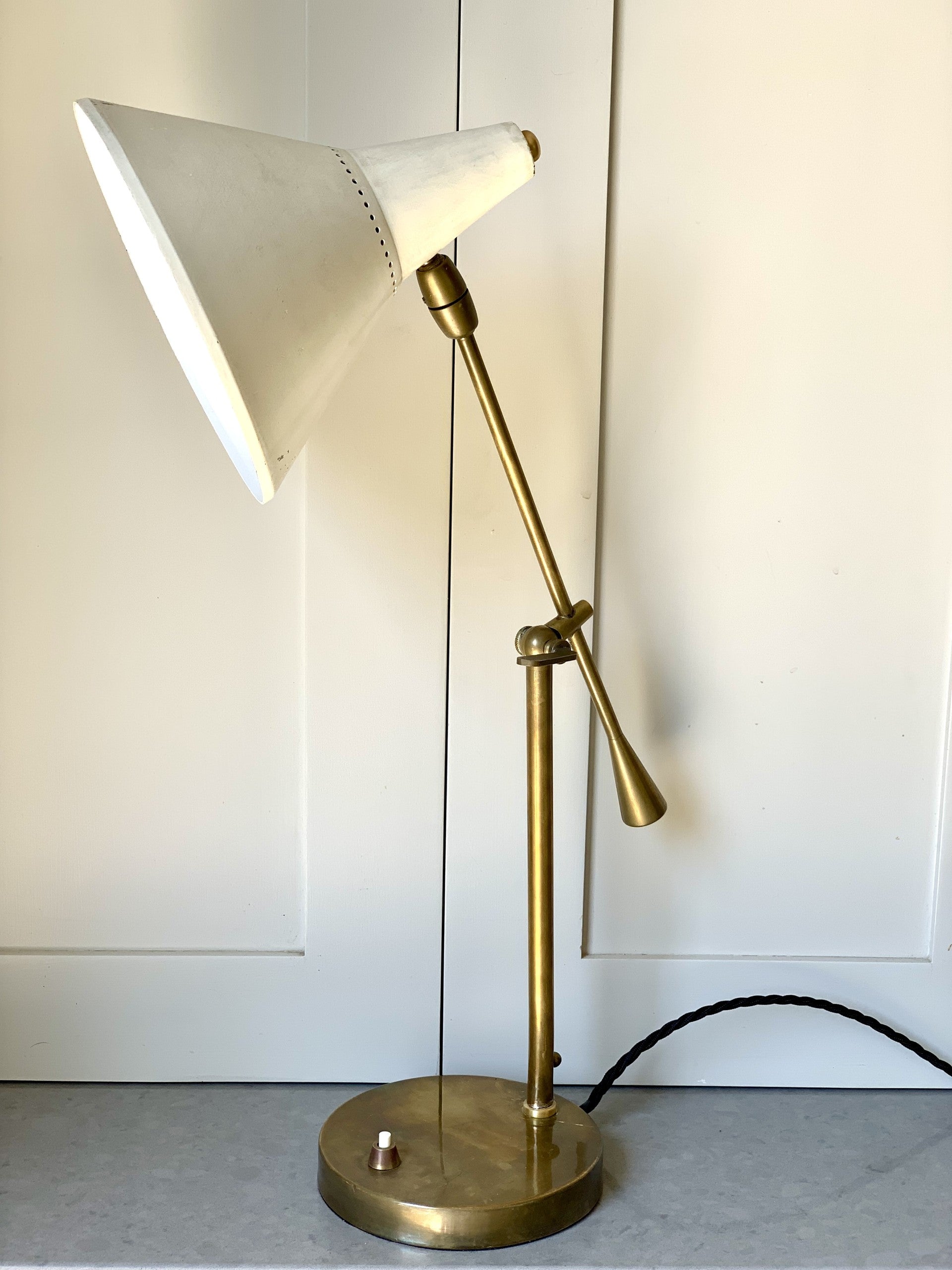 Cream & Brass Italian 1950s Desk Lamp