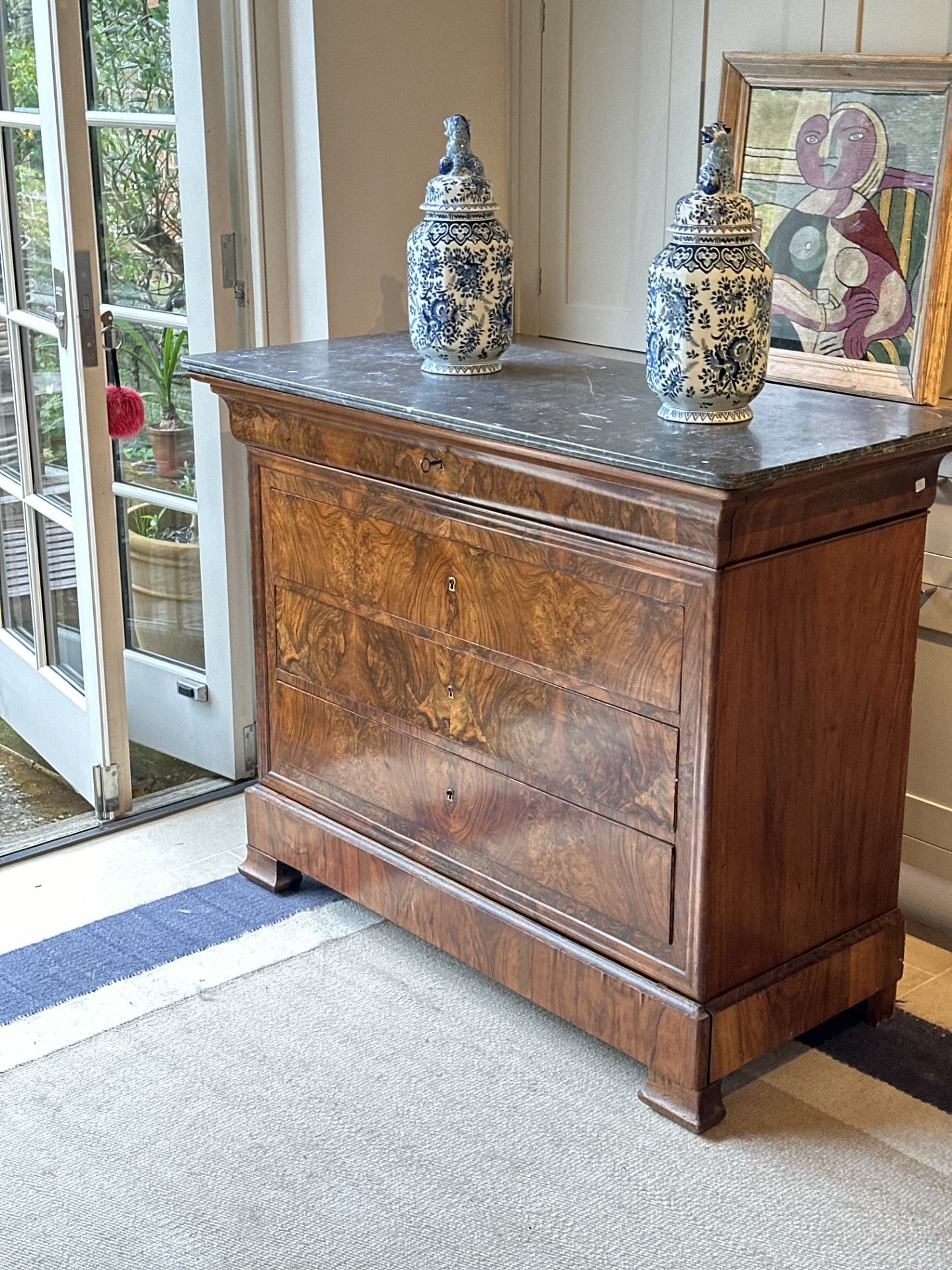 Louis Philippe Marble Commode in Dark Walnut