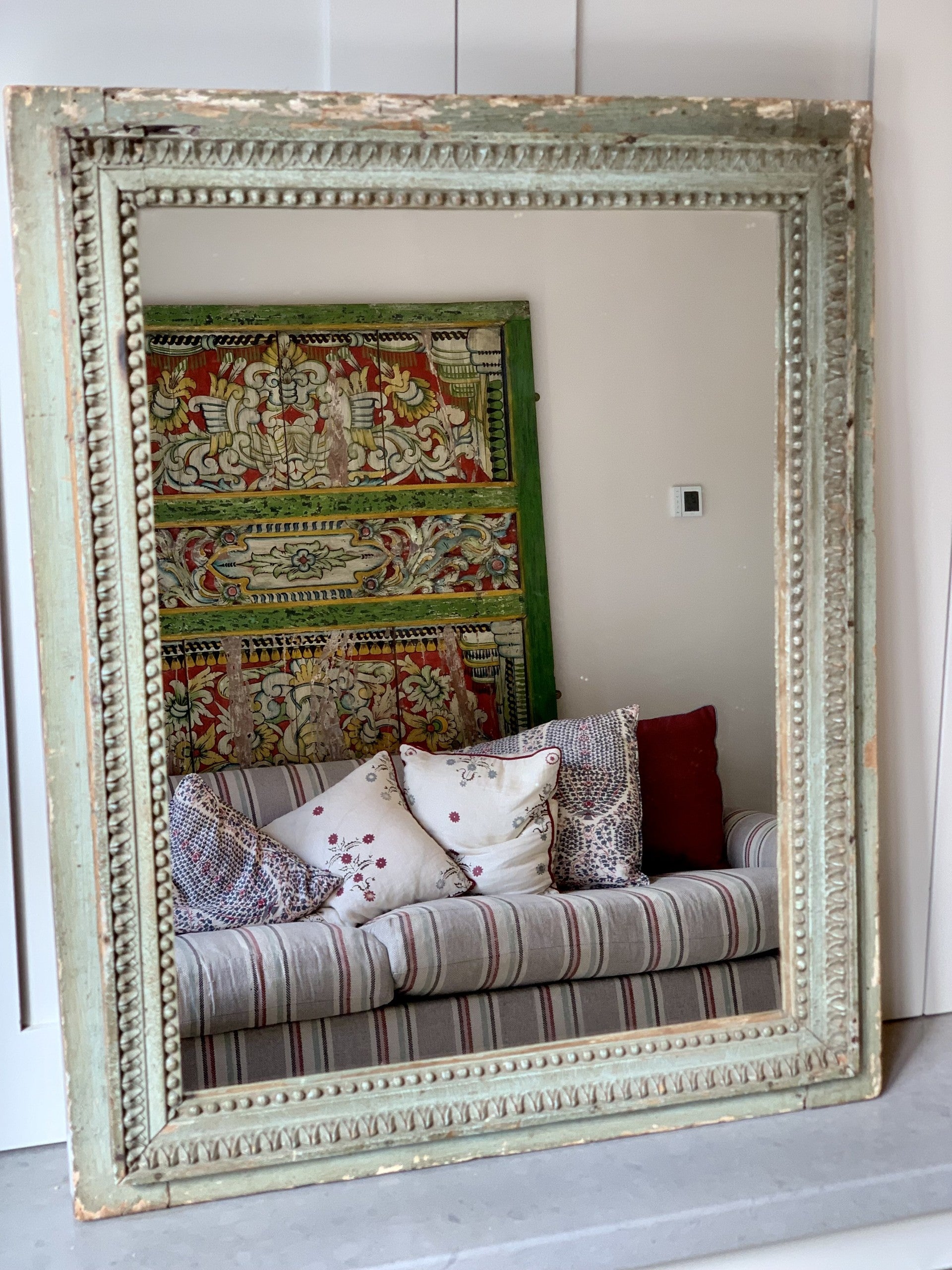 Antique French Pale Green Mirror