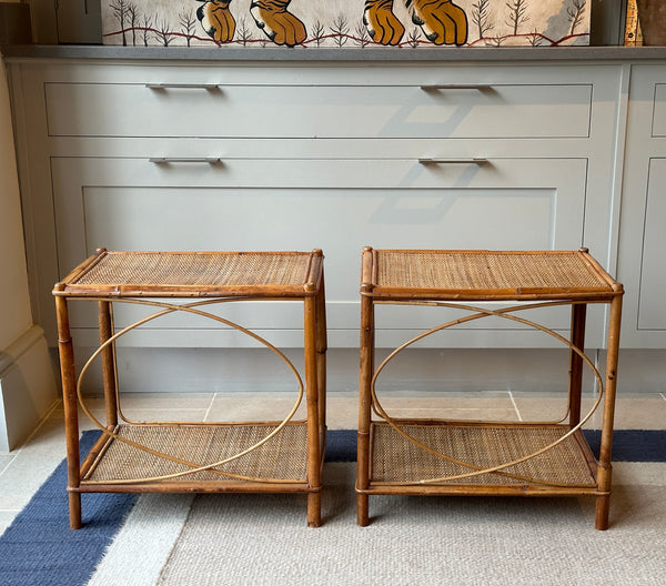 Attractive Pair of Vintage Cane Low Tables
