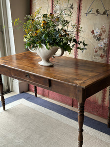 French Antique Pine Dining Table with drawer