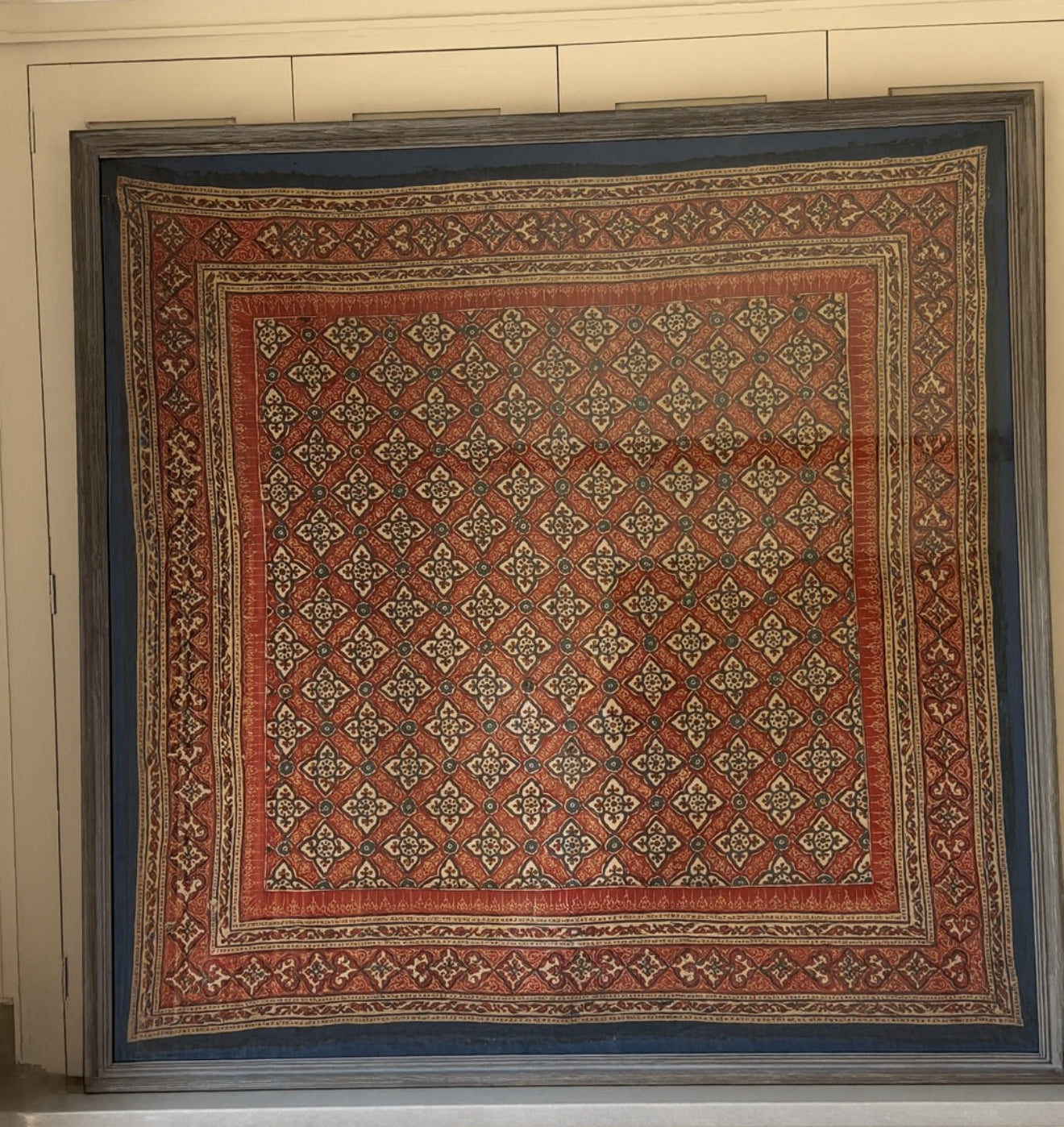 Antique Framed Sri Lankan Cotton Wall Hanging