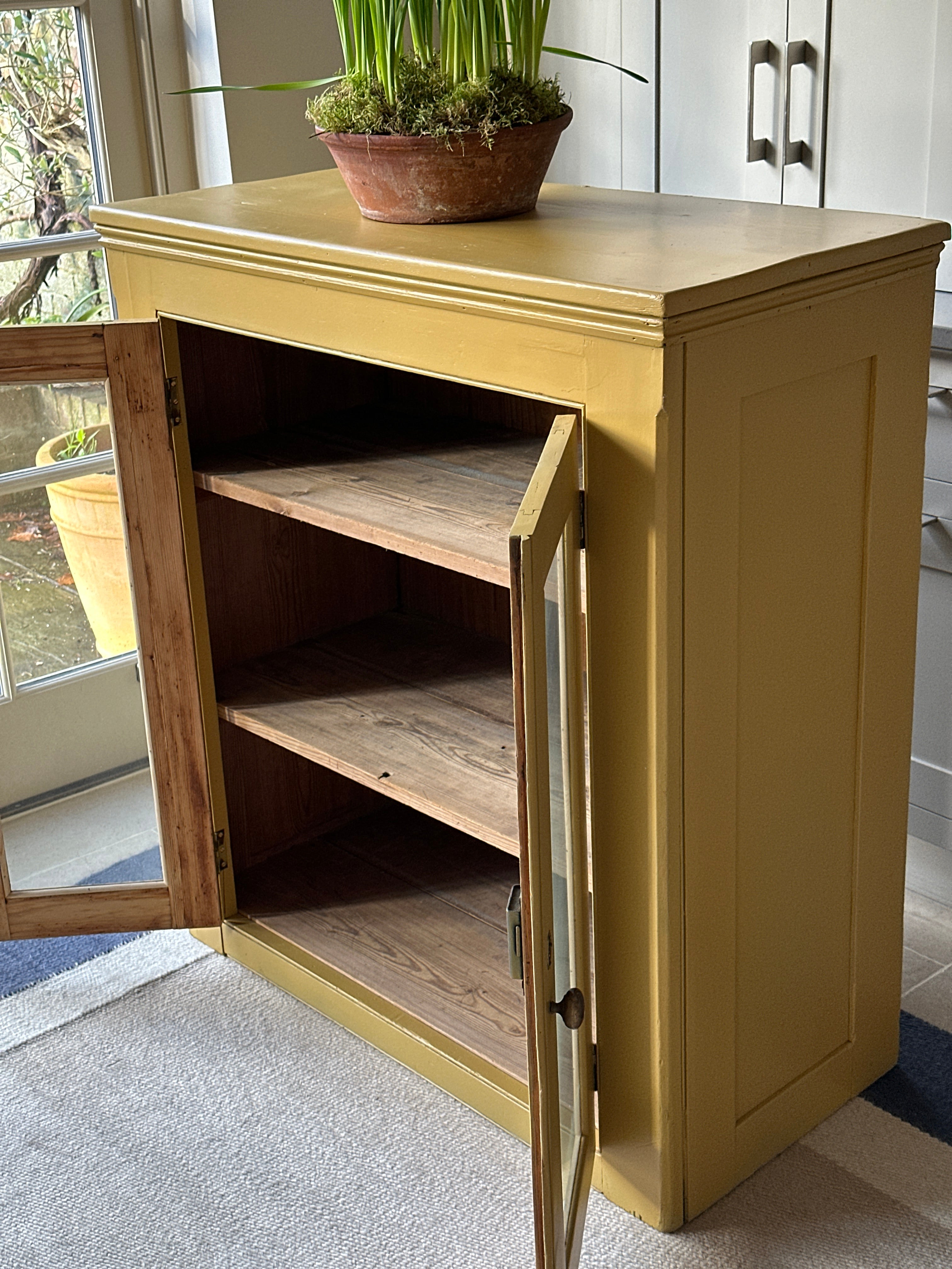 Antique Pine Glazed Cupboard in FB India Yellow