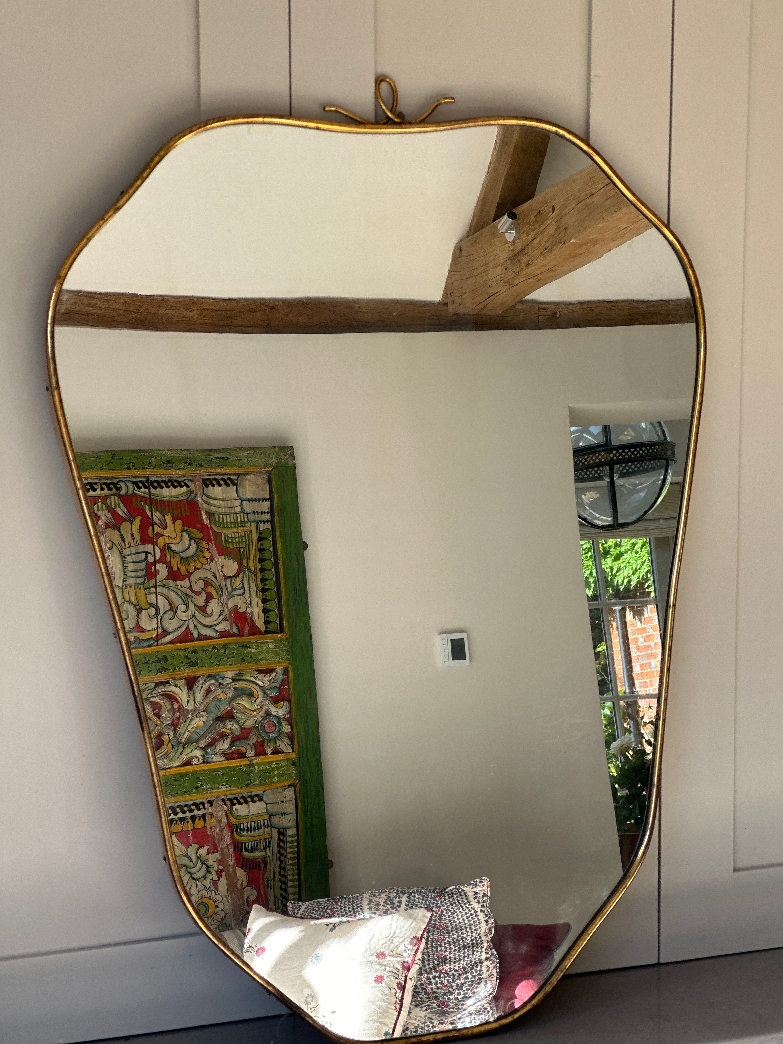 Italian Mid Century Brass Shield Mirror with Crest