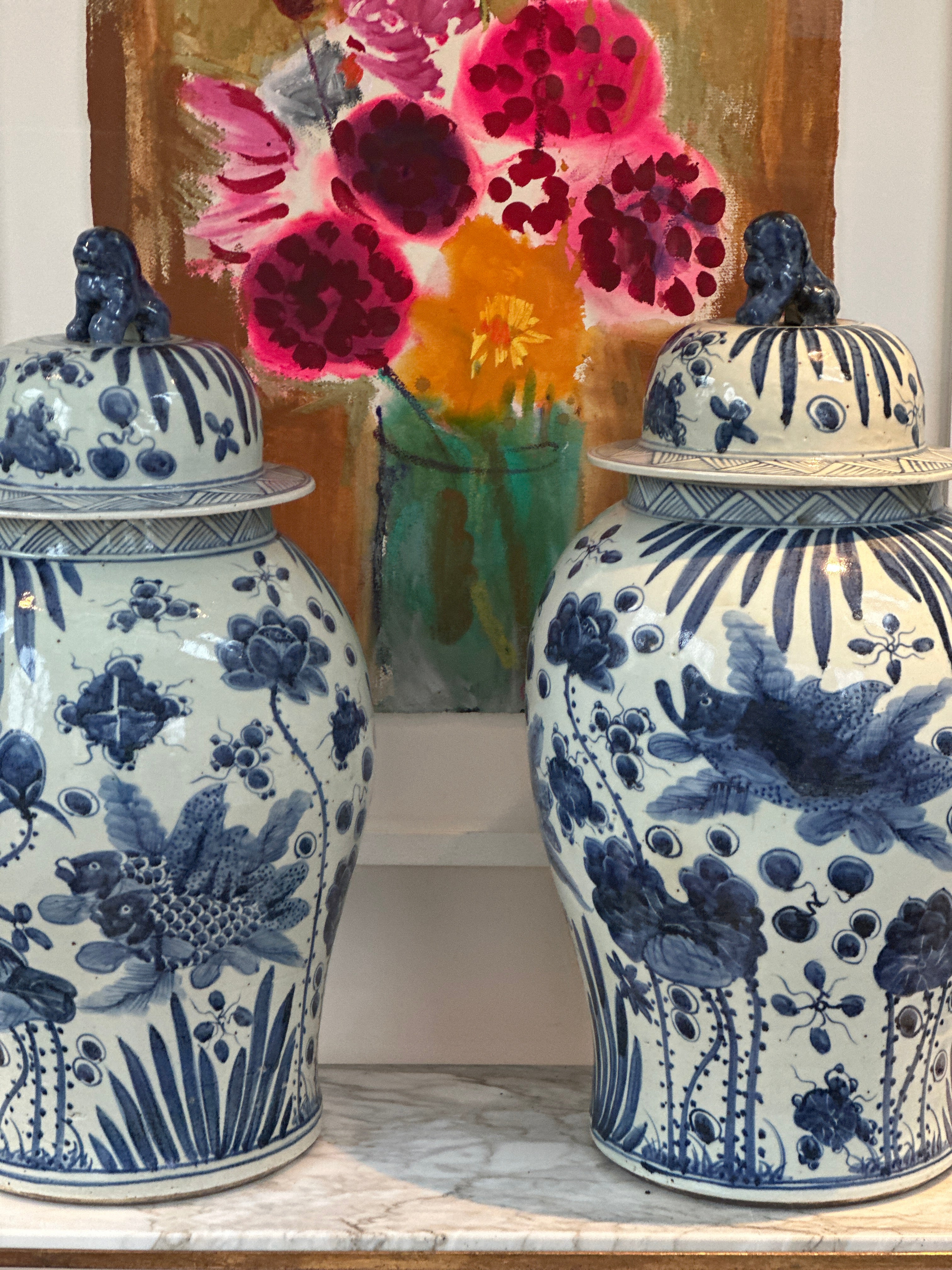 Extra Large Blue and White Chinese Ginger Jars