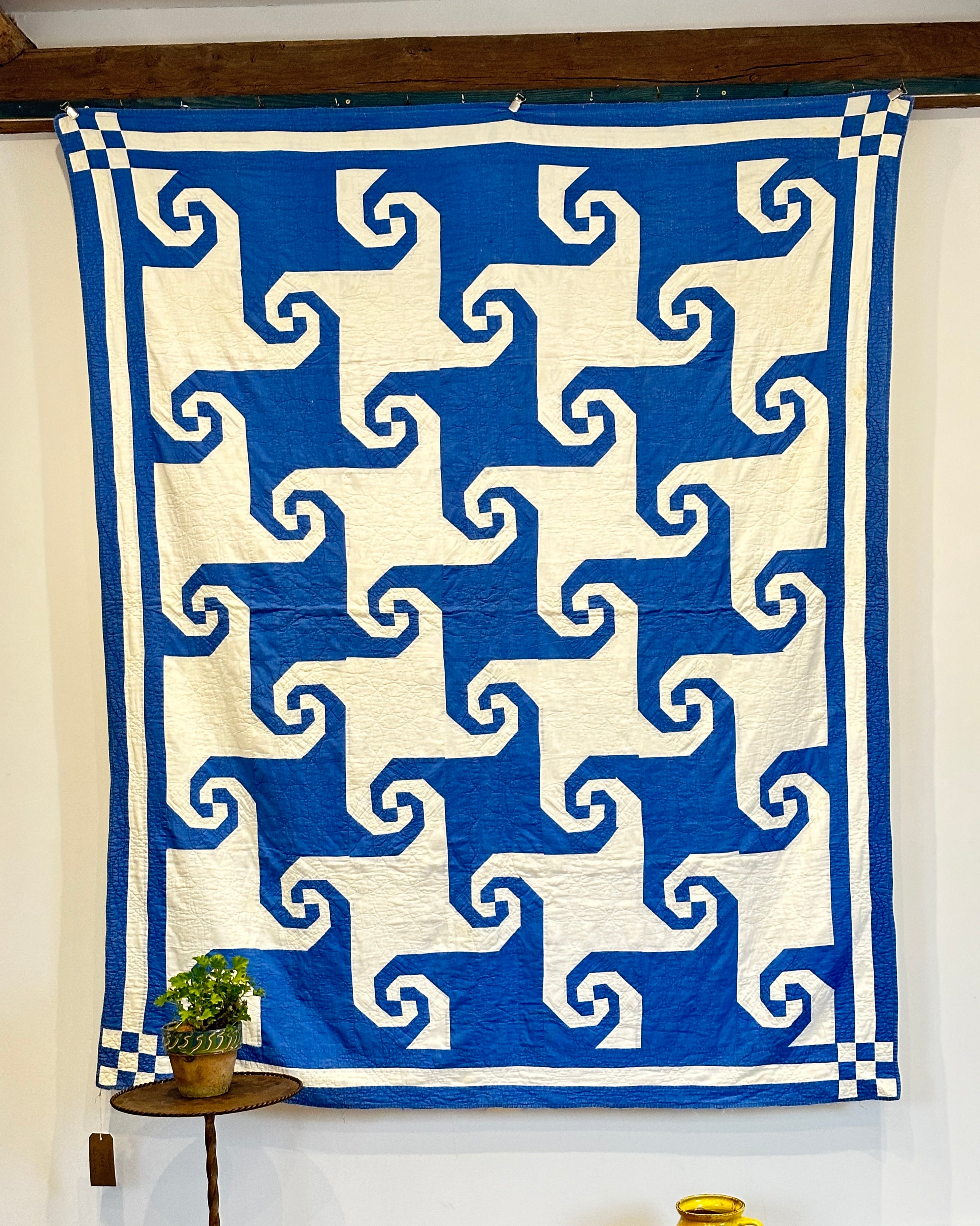 Beautiful Antique American Quilt 1890's  - Cobalt Blue & White