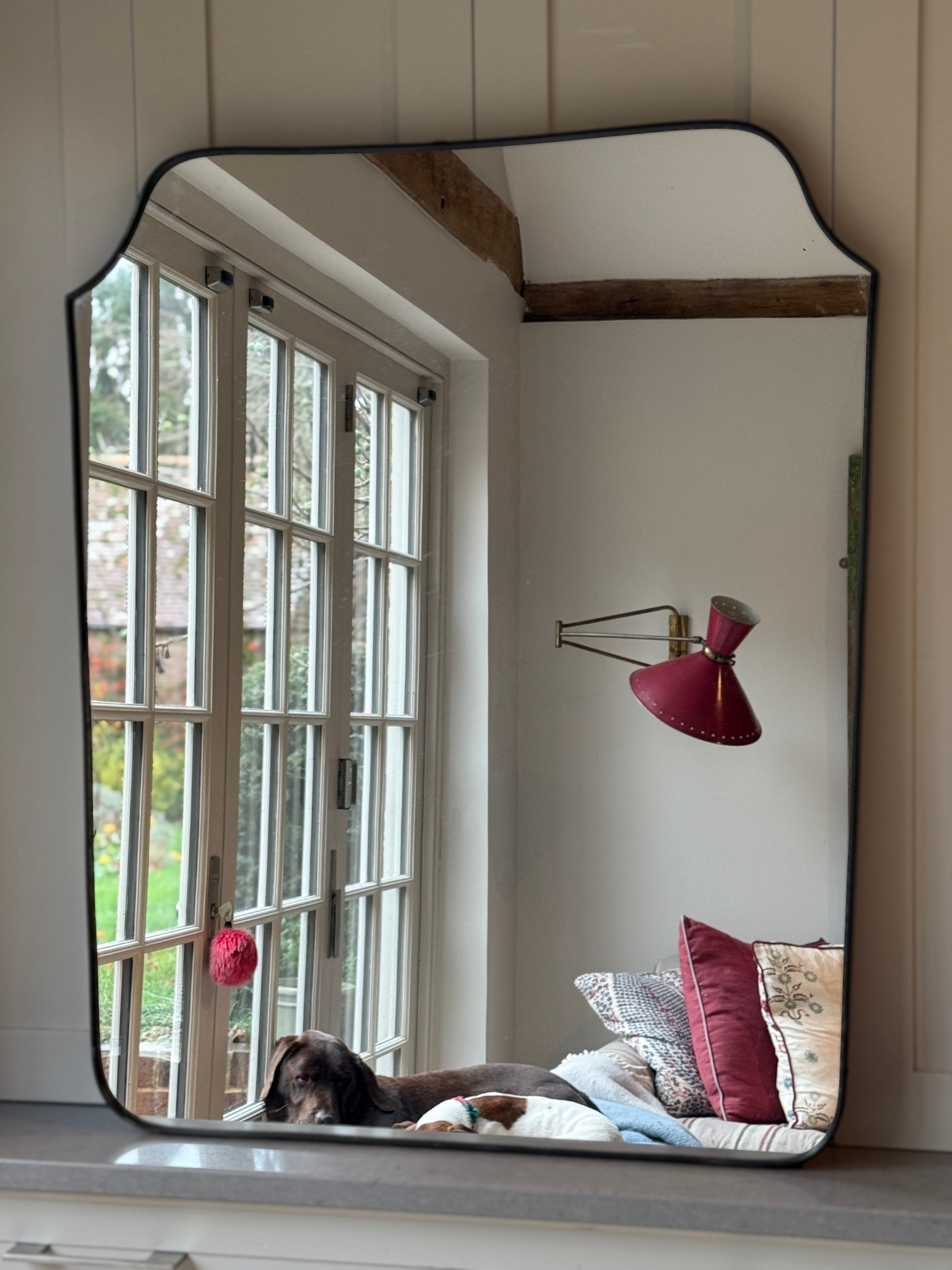 Large Italian Brass Shield Mirror