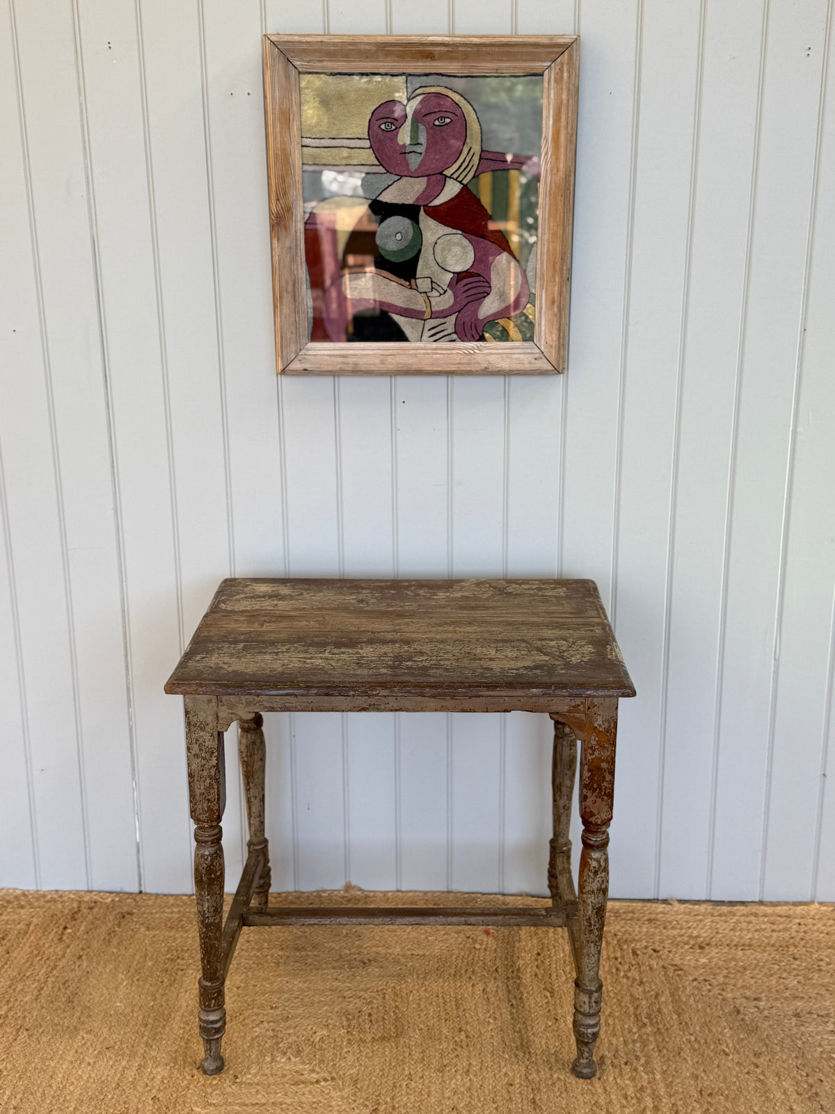 Rustic Antique Painted Side Table with Turned Legs
