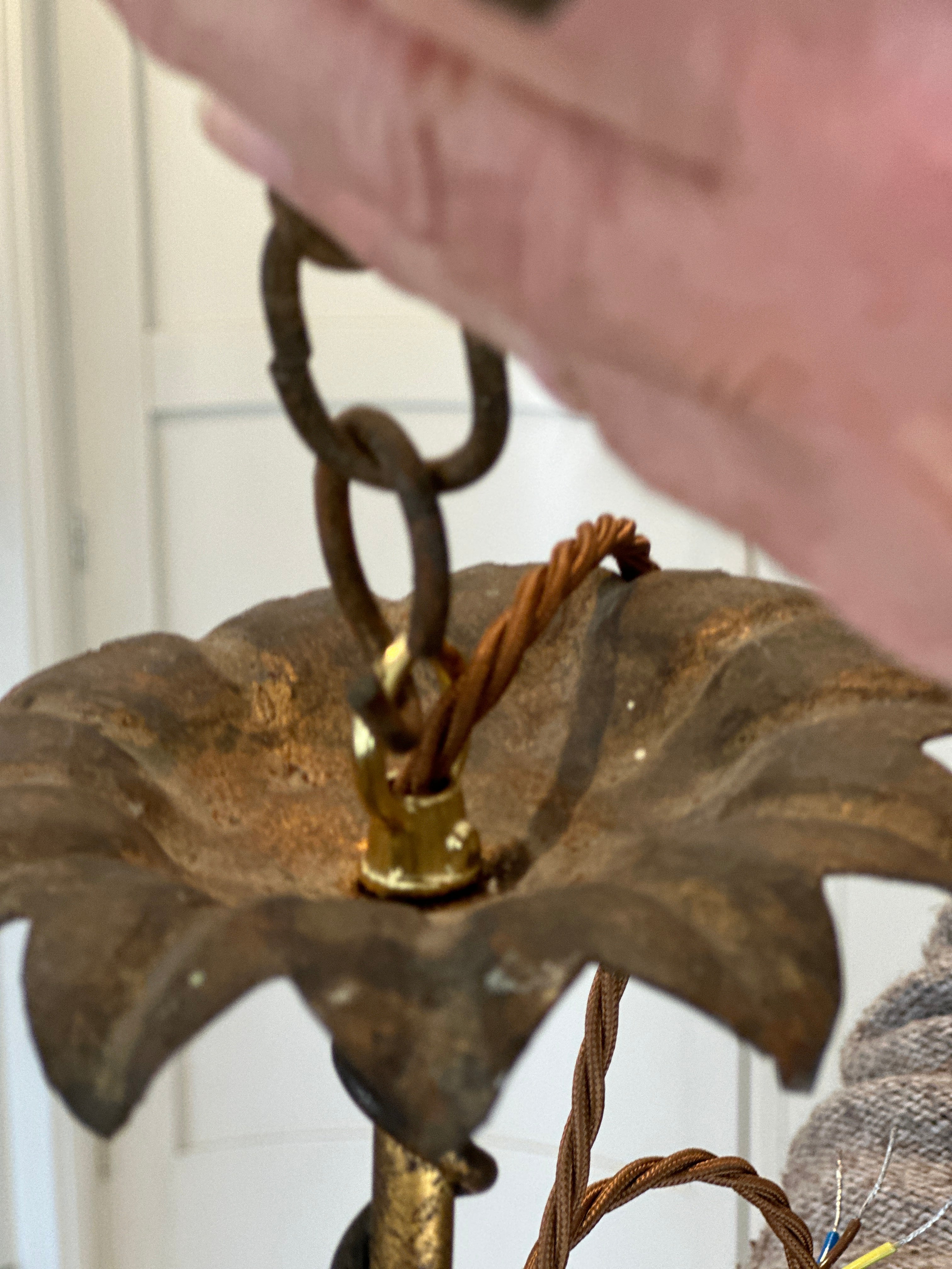 Beautiful Large French Toleware Chandelier with faded gilt