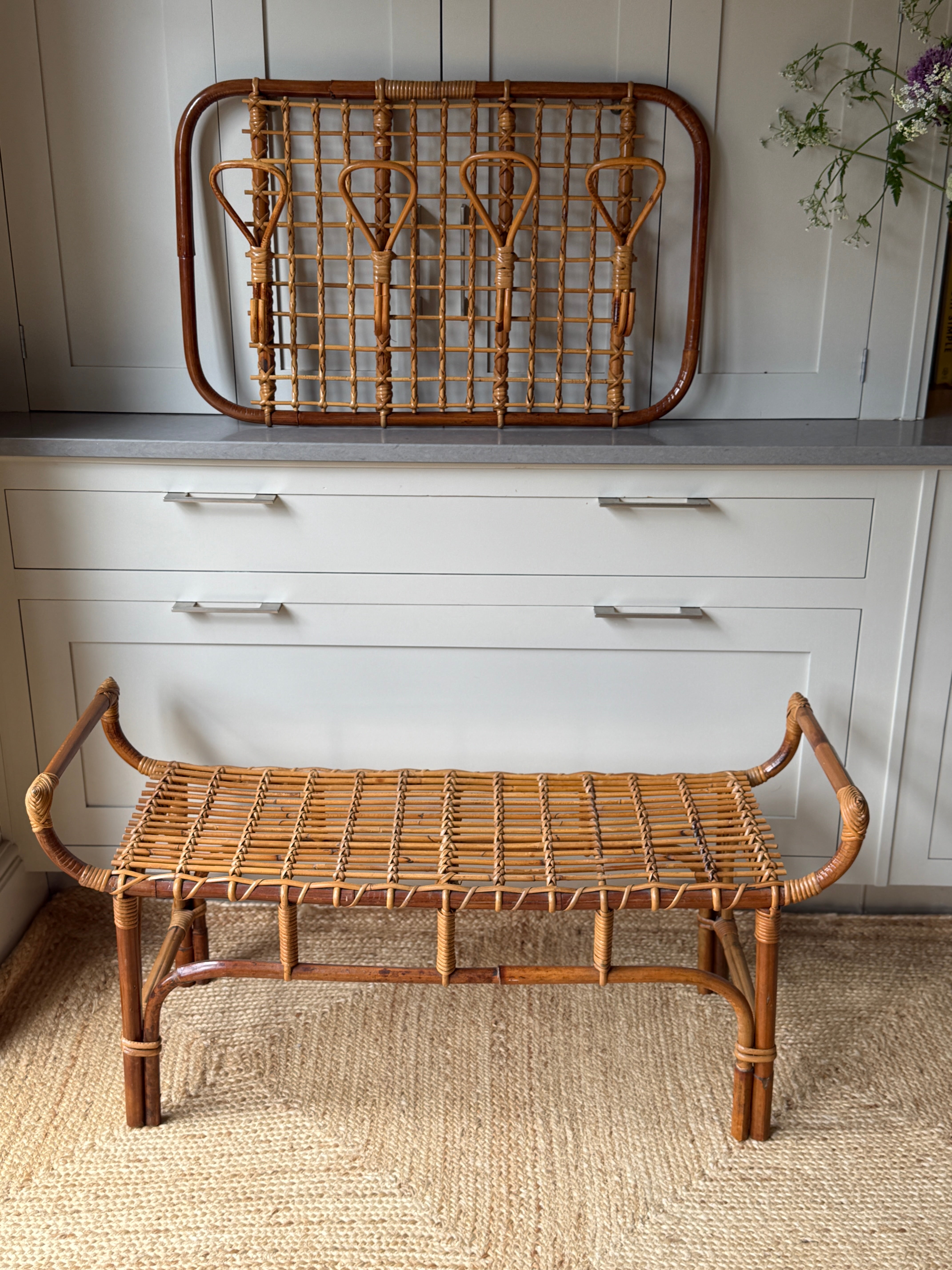 Bonacina Bamboo Bench &  Wall Rack Italy 1960s