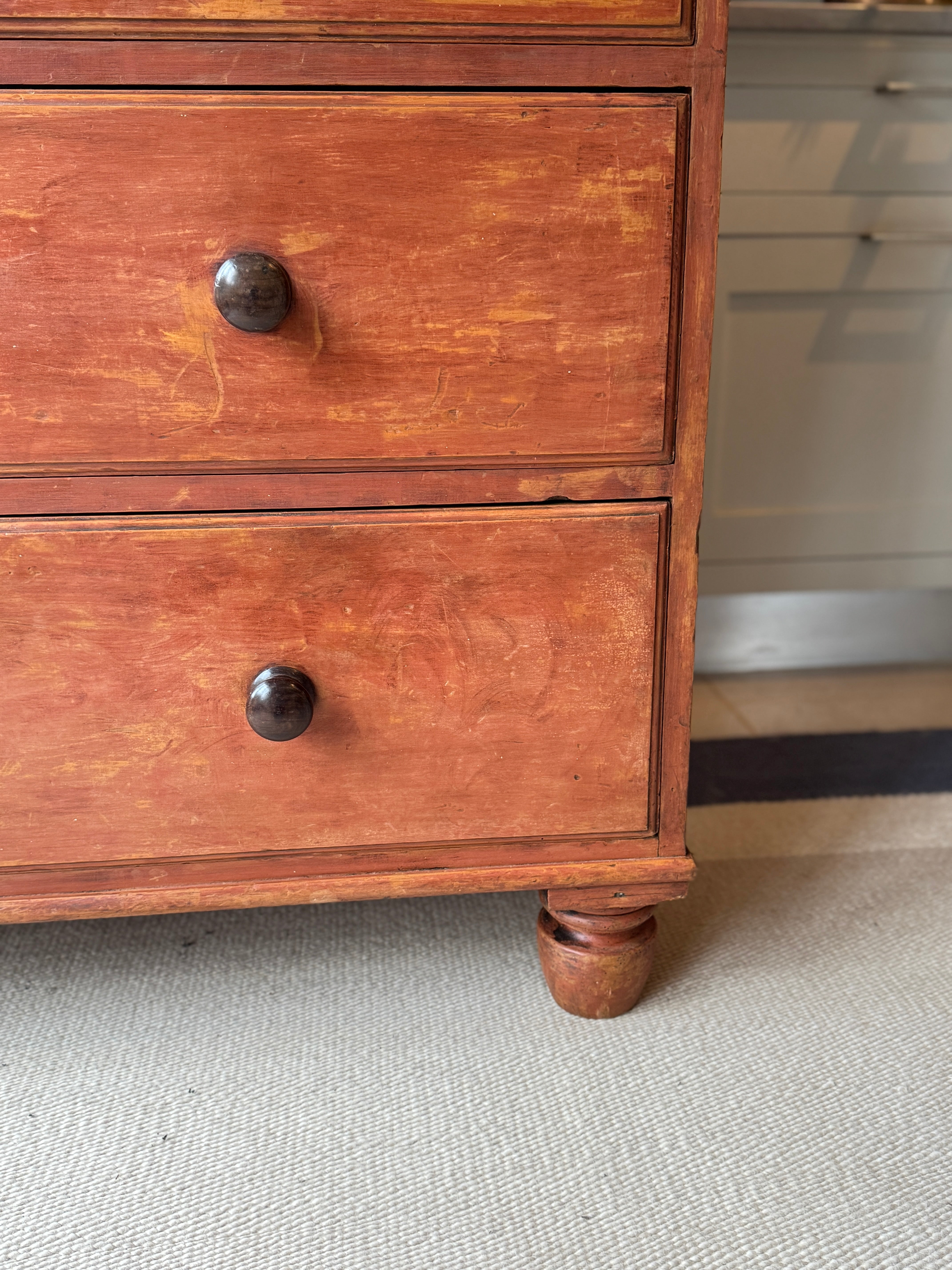 Large Red Pine Scumble Glazed Chest of Drawers