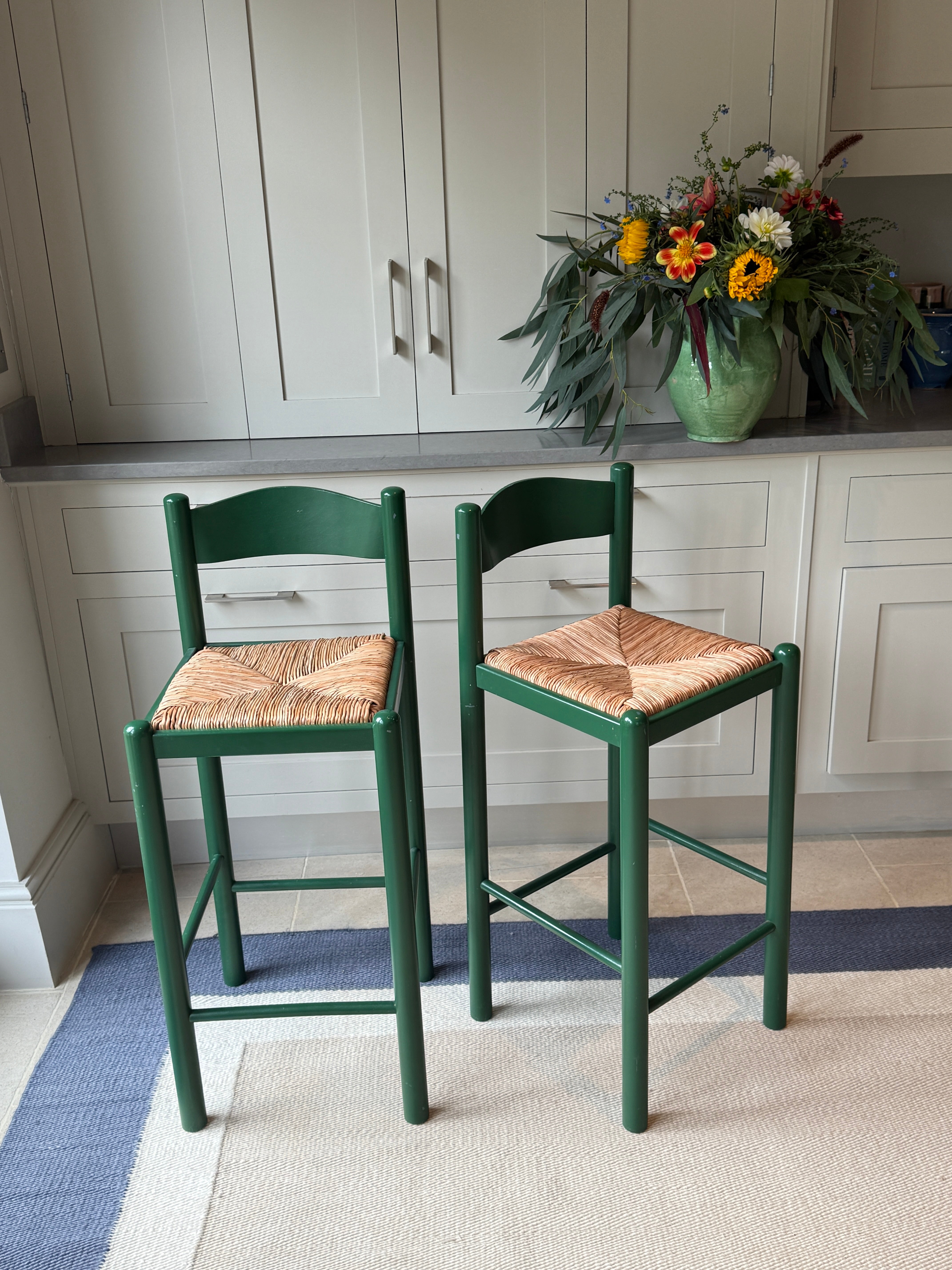Pair of Green Painted Barstools