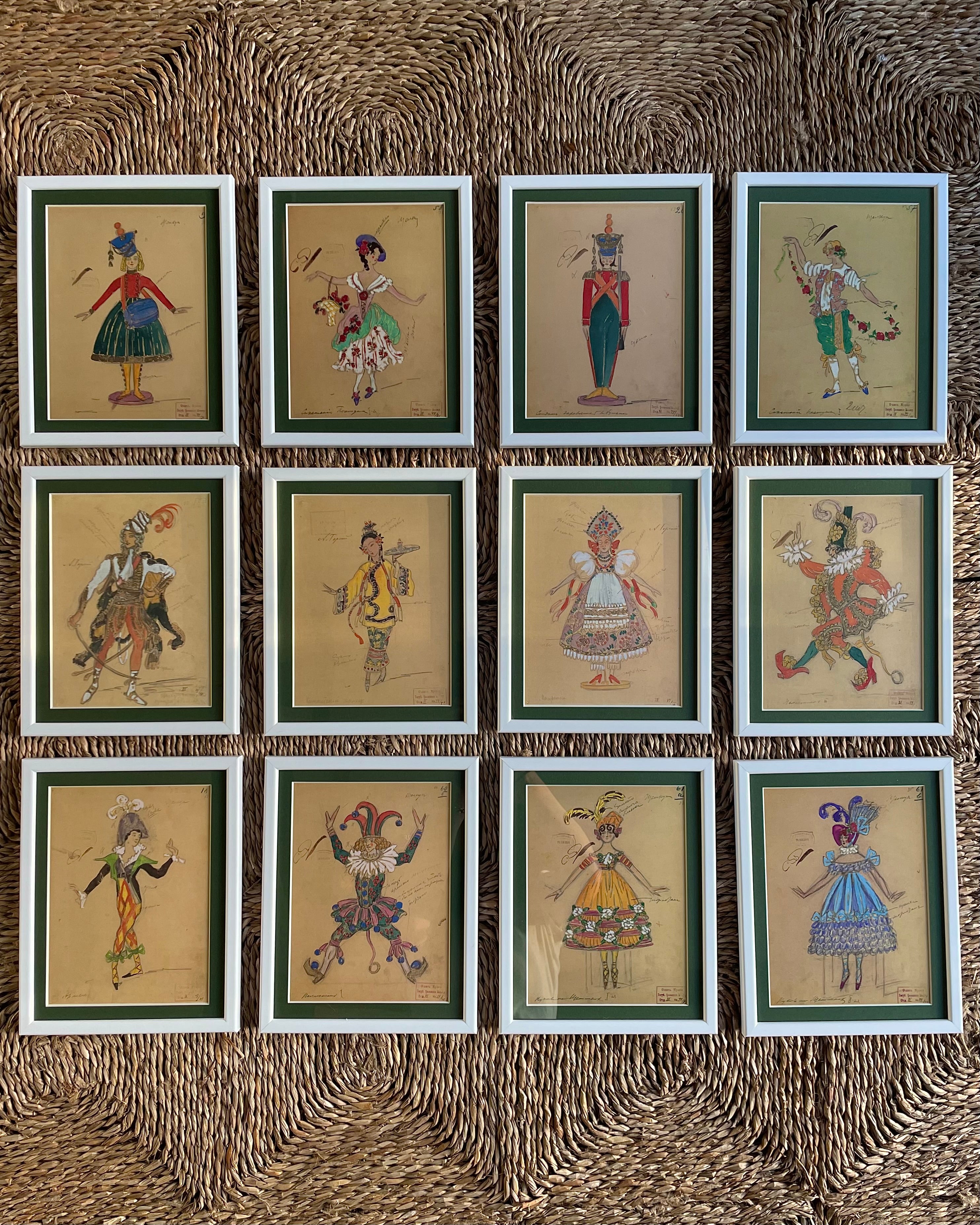 Reserved Full Set of 12 Bolshoi Costume Prints for the Nutcracker 1919