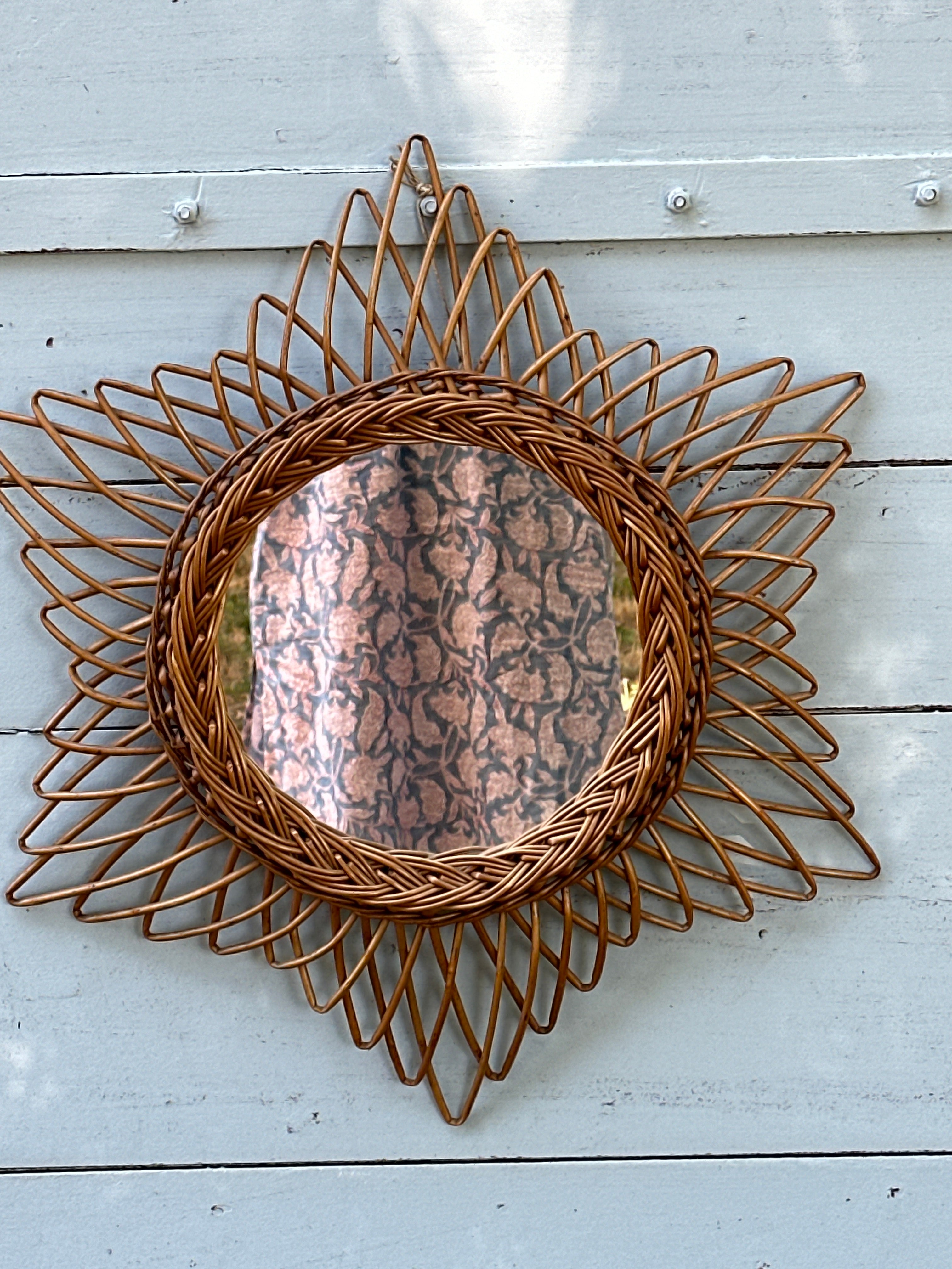 Vintage French Cane Starburst Mirror