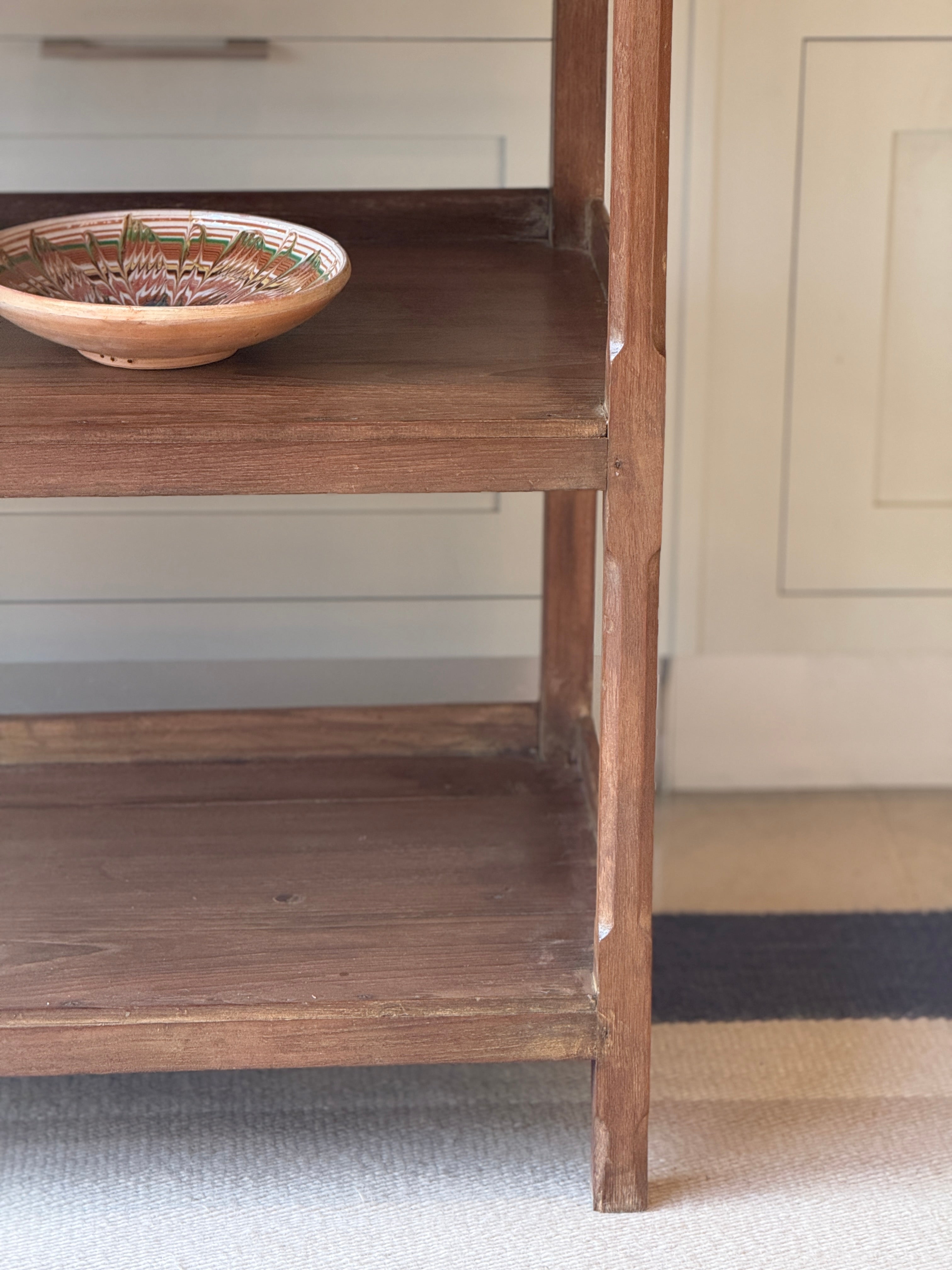 Large 1920s Teak Etagere with Drawers